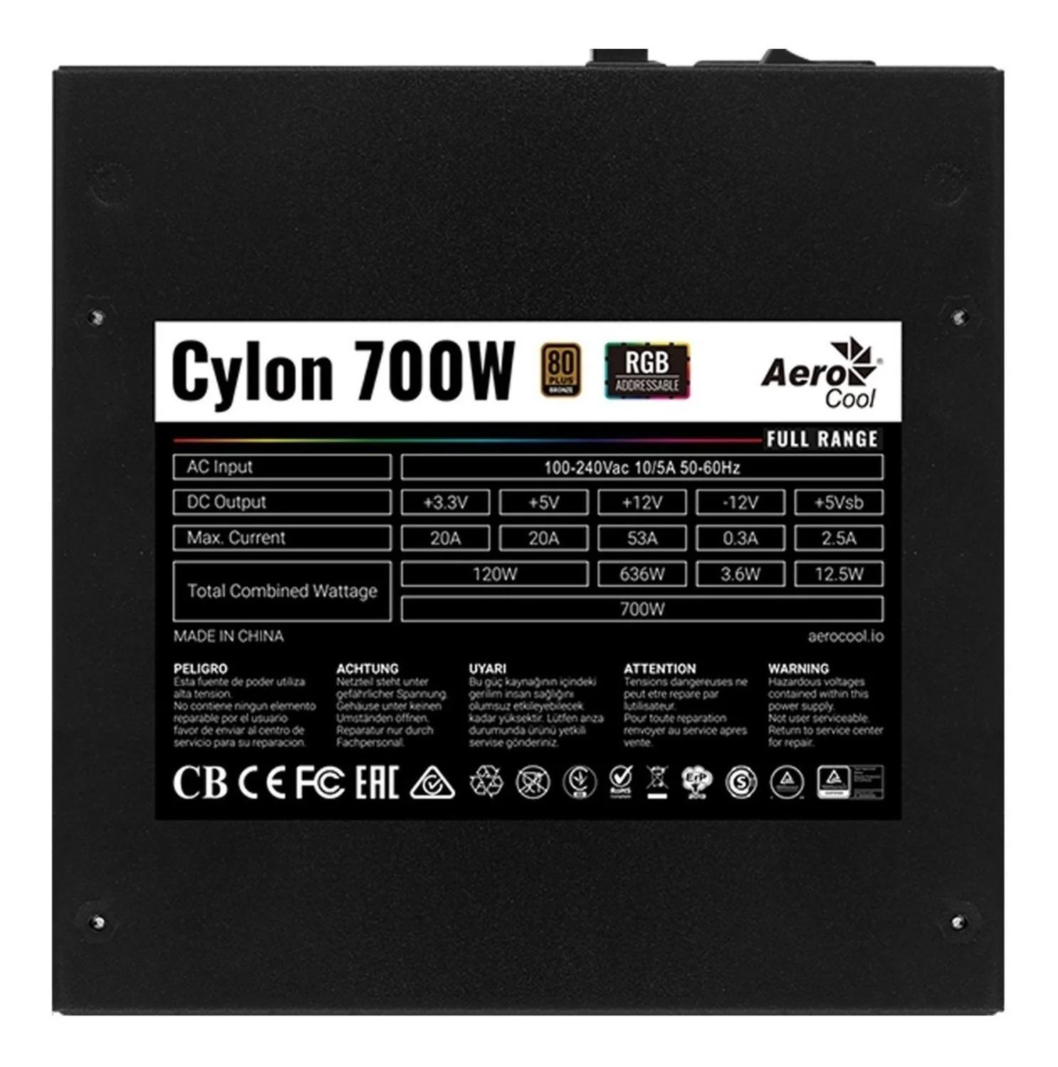 Fuente de poder Gamer AEROCOOL Cylon RGB 700W 80 Plus BRONZE - Image 5
