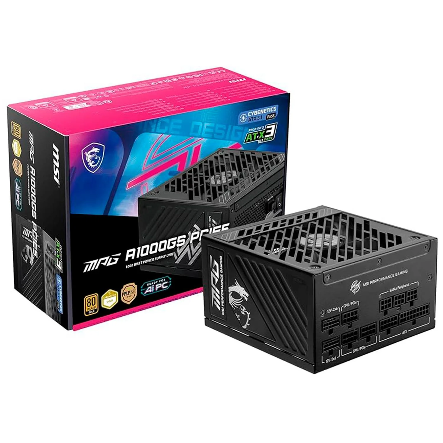 Fuente de Poder PC 1000W Gamer MSI MPG A1000GS PCIE5 80 Plus Gold Modular - Image 4