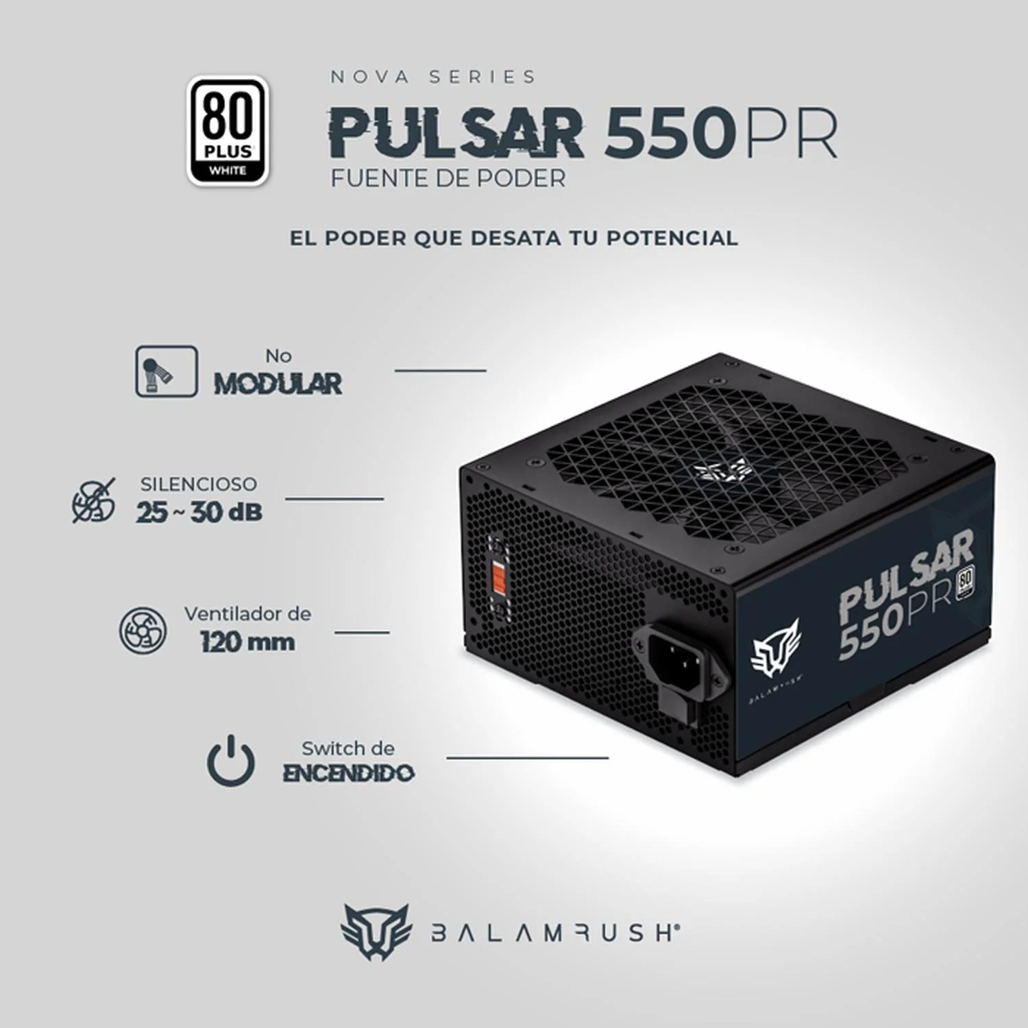 Fuente de Poder PC 550W Gamer BALAM RUSH PULSAR 550PR 80 Plus White No Modular Negro BR-937726 - Image 2