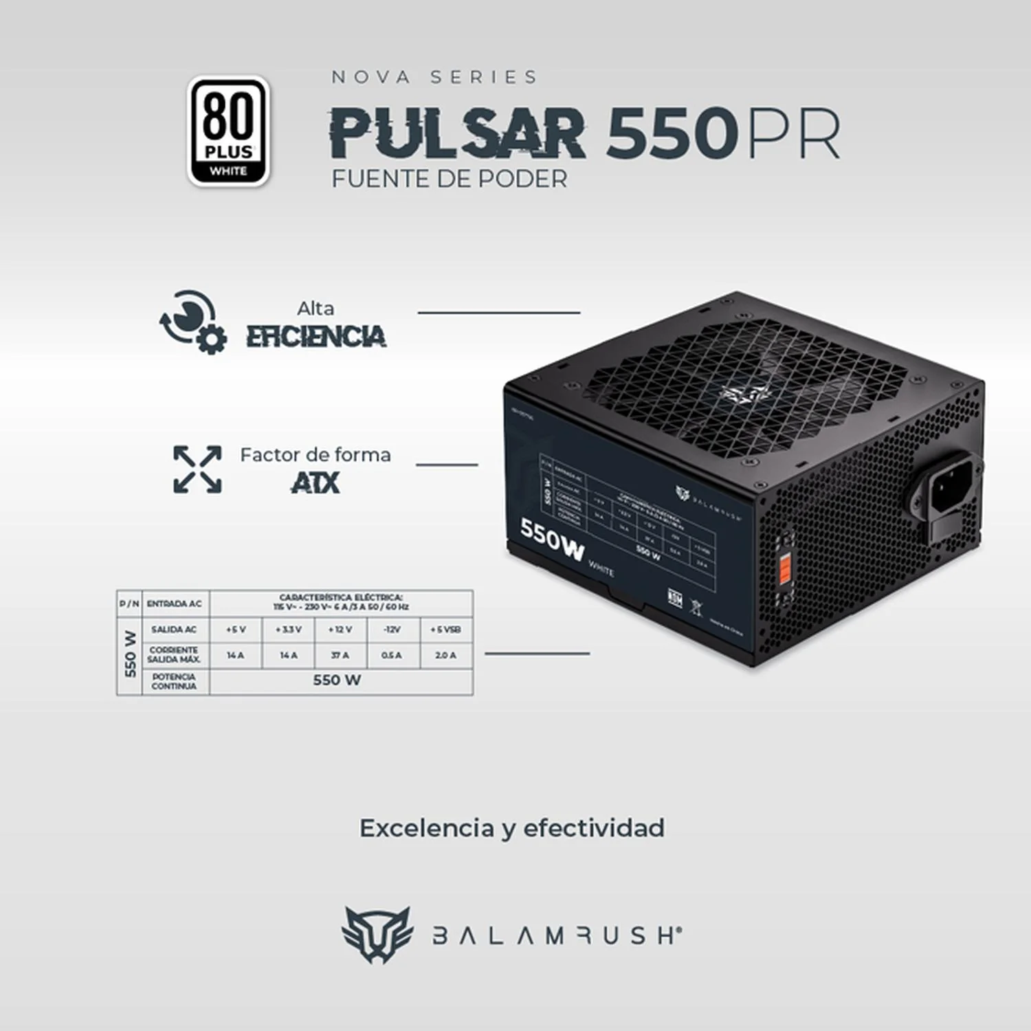 Fuente de Poder PC 550W Gamer BALAM RUSH PULSAR 550PR 80 Plus White No Modular Negro BR-937726 - Image 4