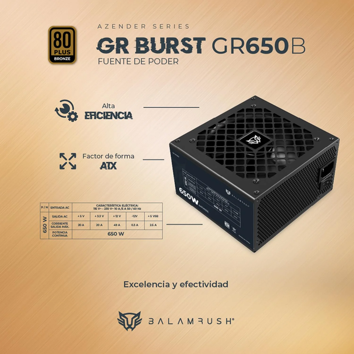 Fuente de Poder PC 650W Gamer BALAM RUSH GR BURST GR650B 80 Plus Bronze No Modular Negro BR-937689 - Image 4
