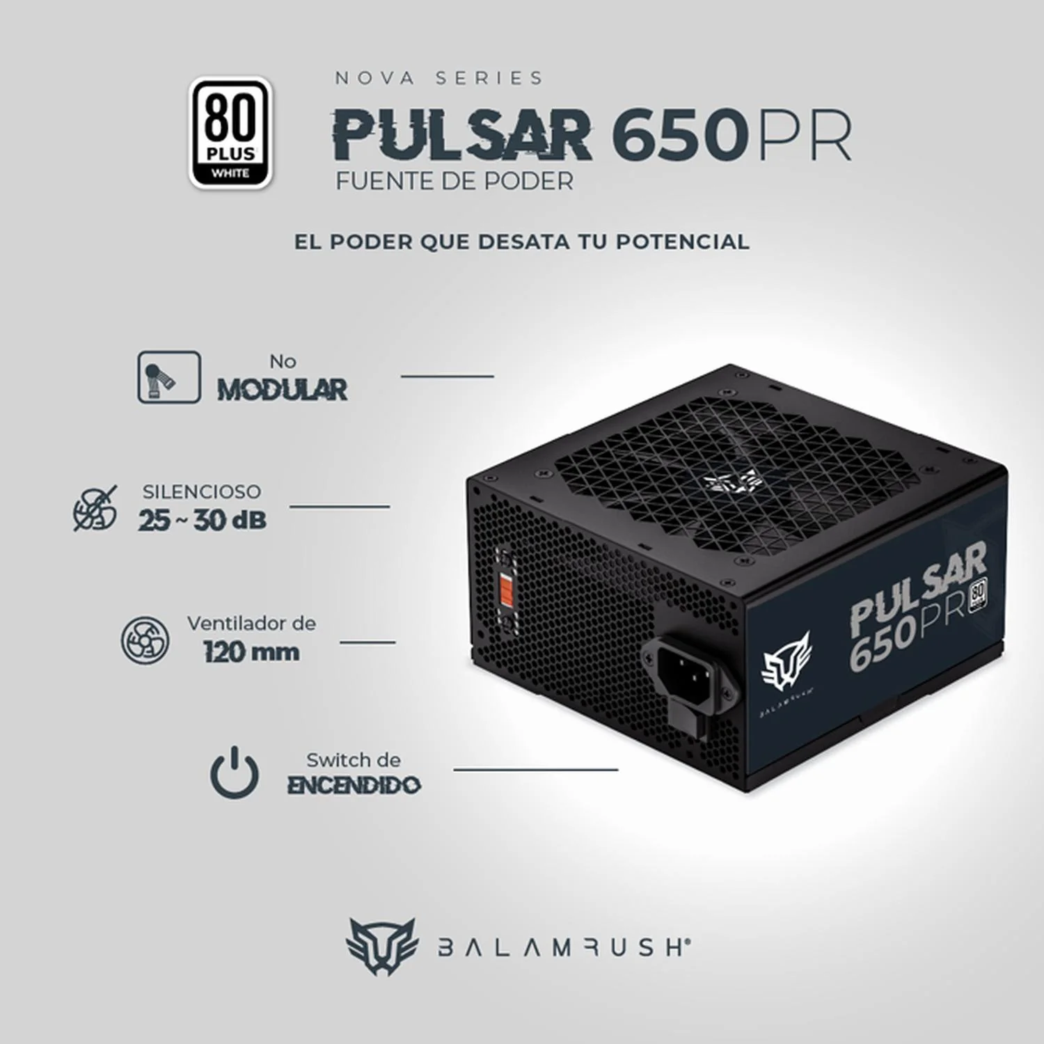 Fuente de Poder PC 650W Gamer BALAM RUSH PULSAR 650PR 80 Plus White No Modular Negro BR-937719 - Image 2