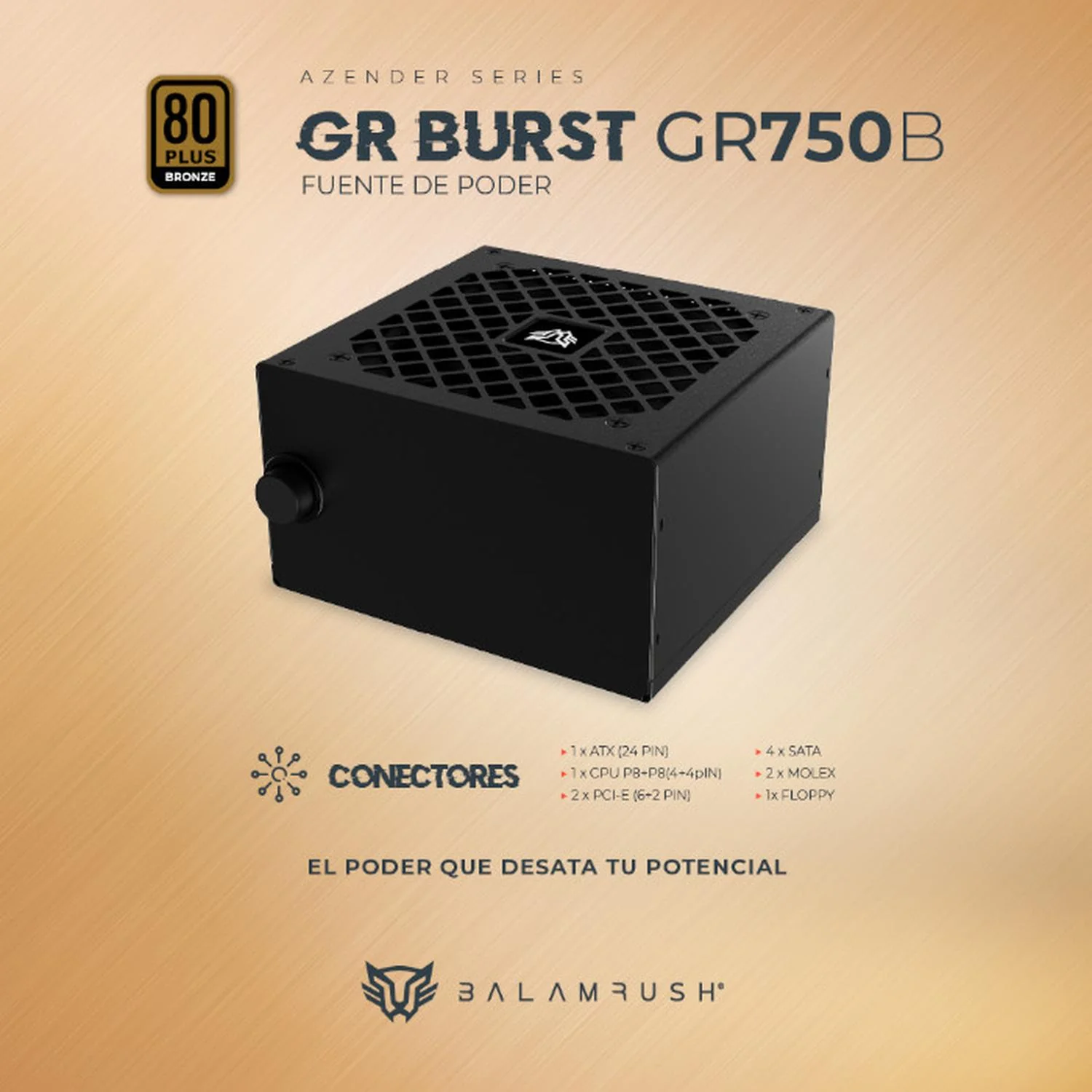 Fuente de Poder PC 750W Gamer BALAM RUSH GR BURST GR750B 80 Plus Bronze No Modular Negro BR-937672 - Image 3
