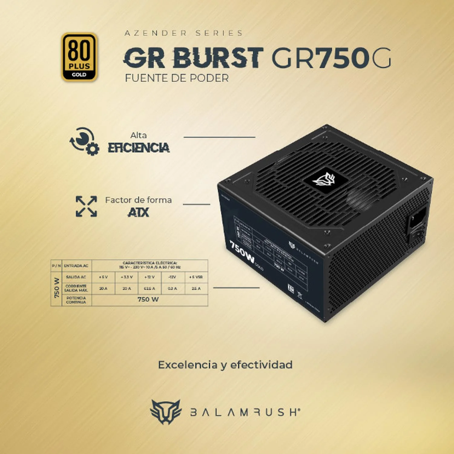 Fuente de Poder PC 750W Gamer BALAM RUSH GR BURST GR750G 80 Plus Gold Modular Negro BR-937665 - Image 4