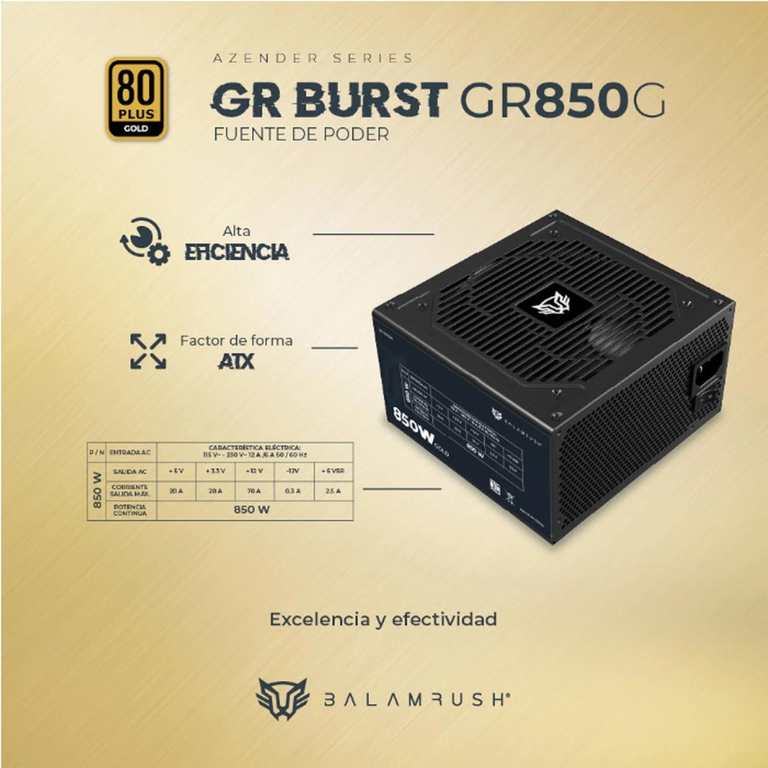 Fuente de Poder PC 850W Gamer BALAM RUSH GR BURST GR850G 80 Plus Gold Modular Negro BR-937658 - Image 4