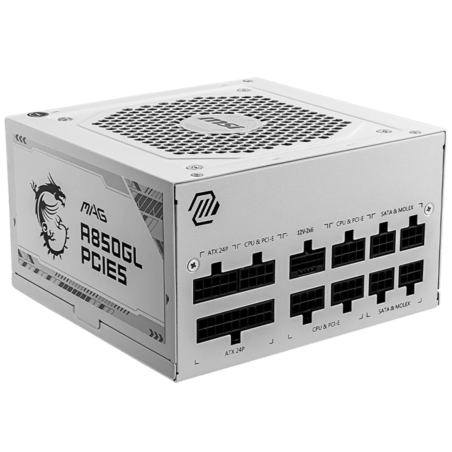 Fuente de Poder PC 850W Gamer MSI MAG A850GL PCIE5 WHITE 80 Plus Gold Modular
