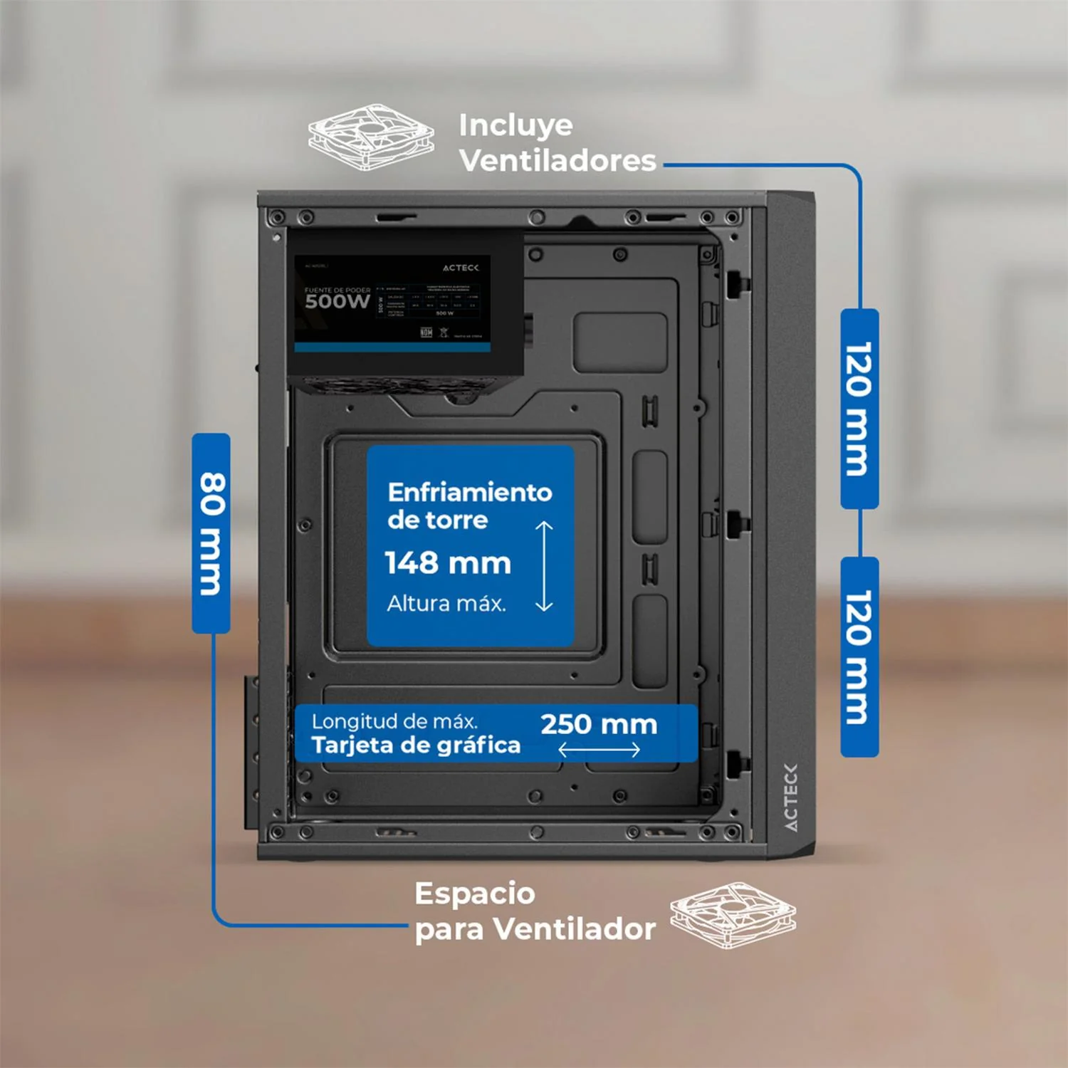 Gabinete ACTECK DOOM ULTRA CRYSTAL GI750C Micro ATX Mini Torre 2 Fan FRGB Fuente 500w Cristal templado Frente Cristal Negro AC-943789 - Image 2