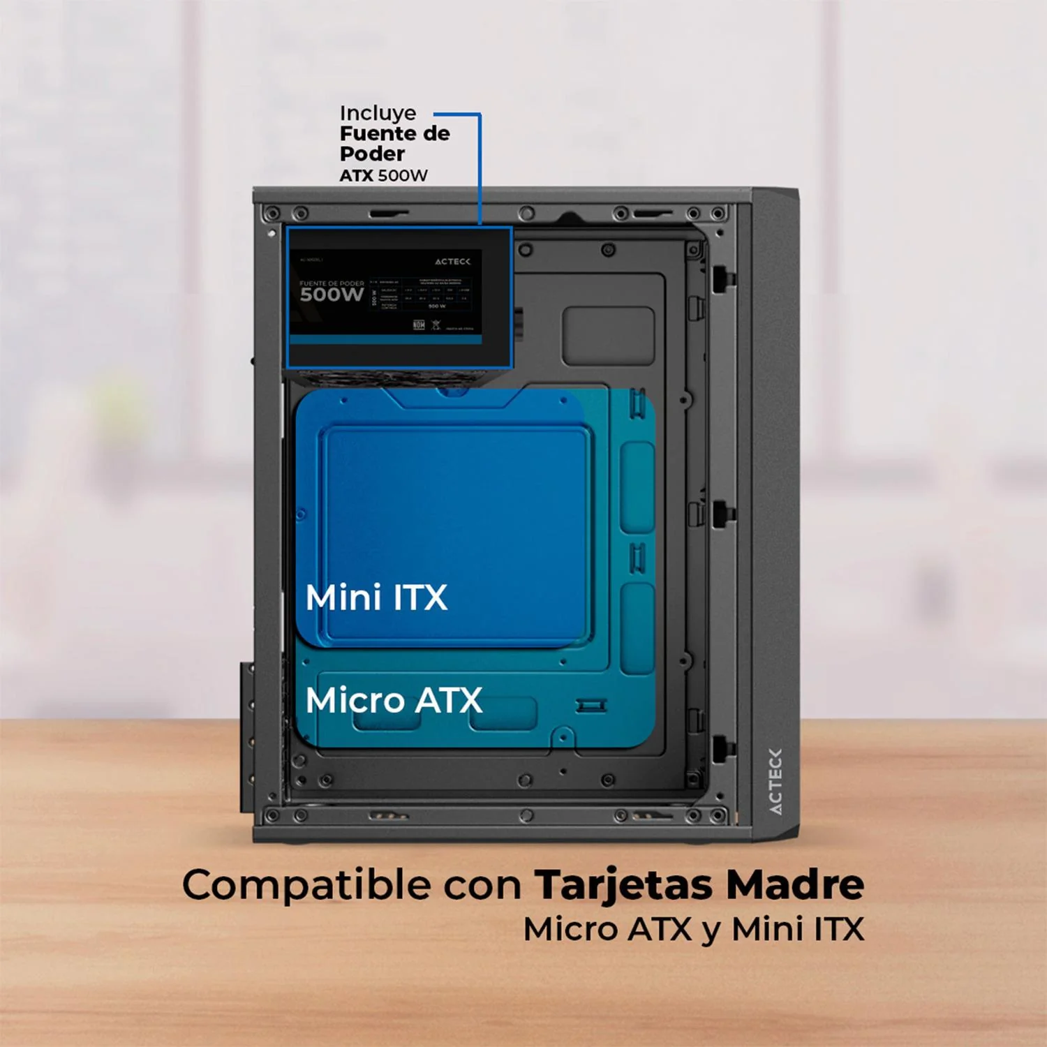 Gabinete ACTECK DOOM ULTRA CRYSTAL GI750C Micro ATX Mini Torre 2 Fan FRGB Fuente 500w Cristal templado Frente Cristal Negro AC-943789 - Image 3