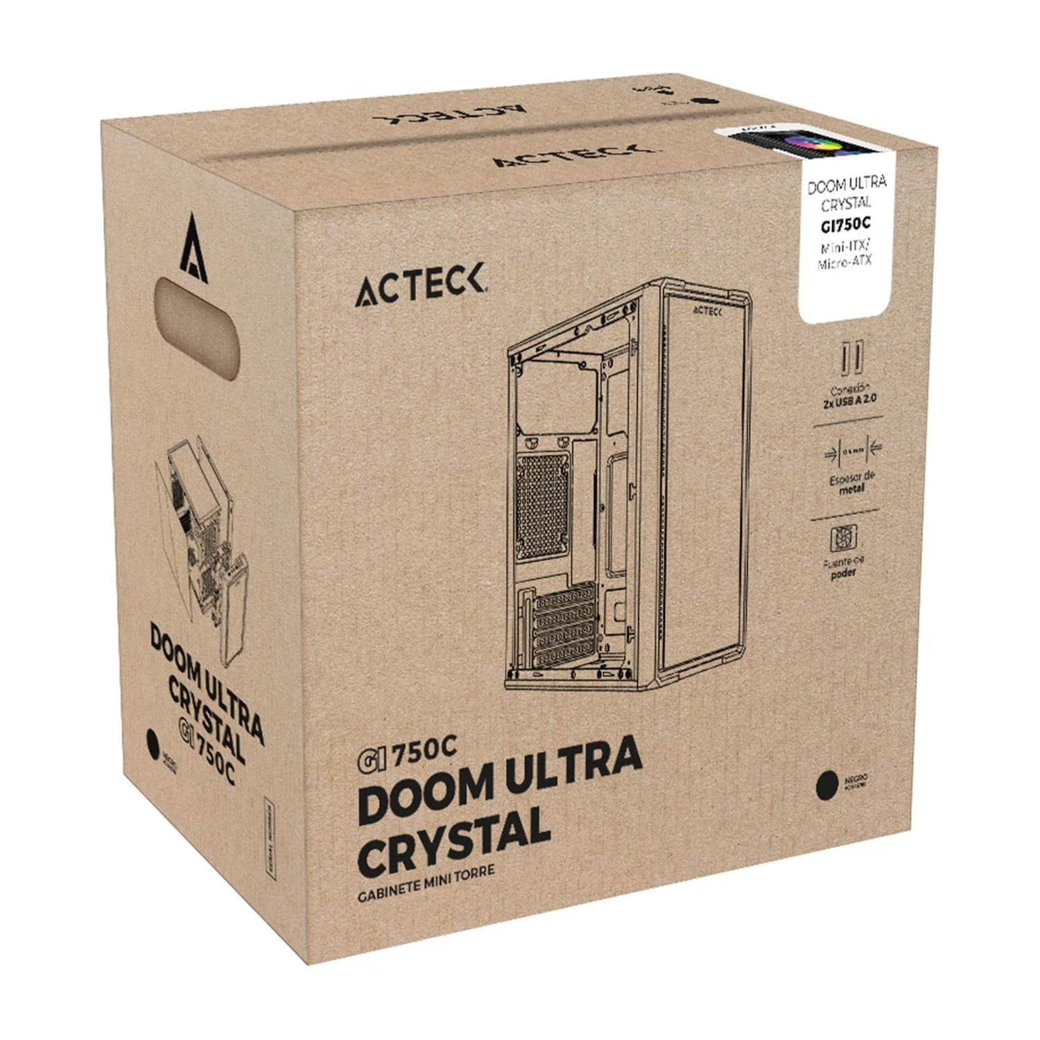 Gabinete ACTECK DOOM ULTRA CRYSTAL GI750C Micro ATX Mini Torre 2 Fan FRGB Fuente 500w Cristal templado Frente Cristal Negro AC-943789 - Image 6