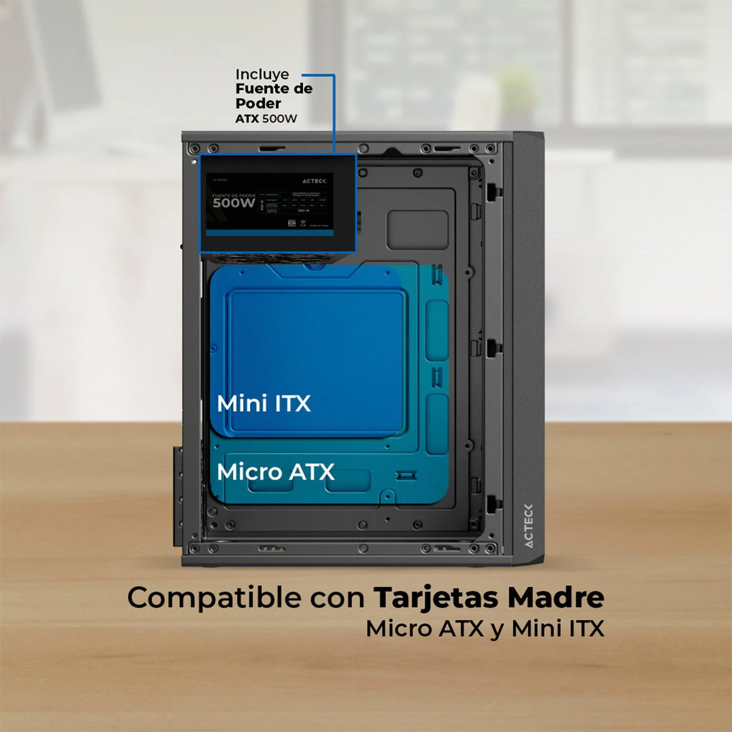 Gabinete ACTECK DOOM ULTRA MESH GI75OM Micro ATX Mini Torre 2 Fan FRGB Fuente 500w Cristal templado Frente Mesh Negro AC-943772 - Image 2