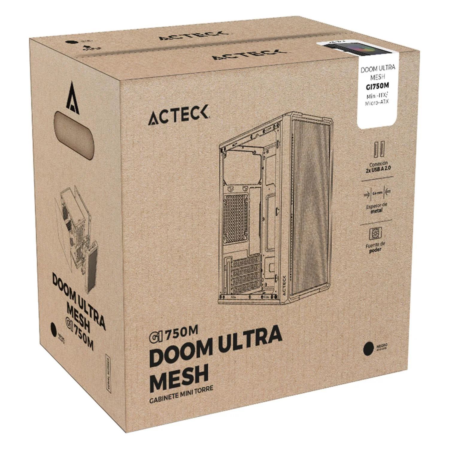 Gabinete ACTECK DOOM ULTRA MESH GI75OM Micro ATX Mini Torre 2 Fan FRGB Fuente 500w Cristal templado Frente Mesh Negro AC-943772 - Image 6