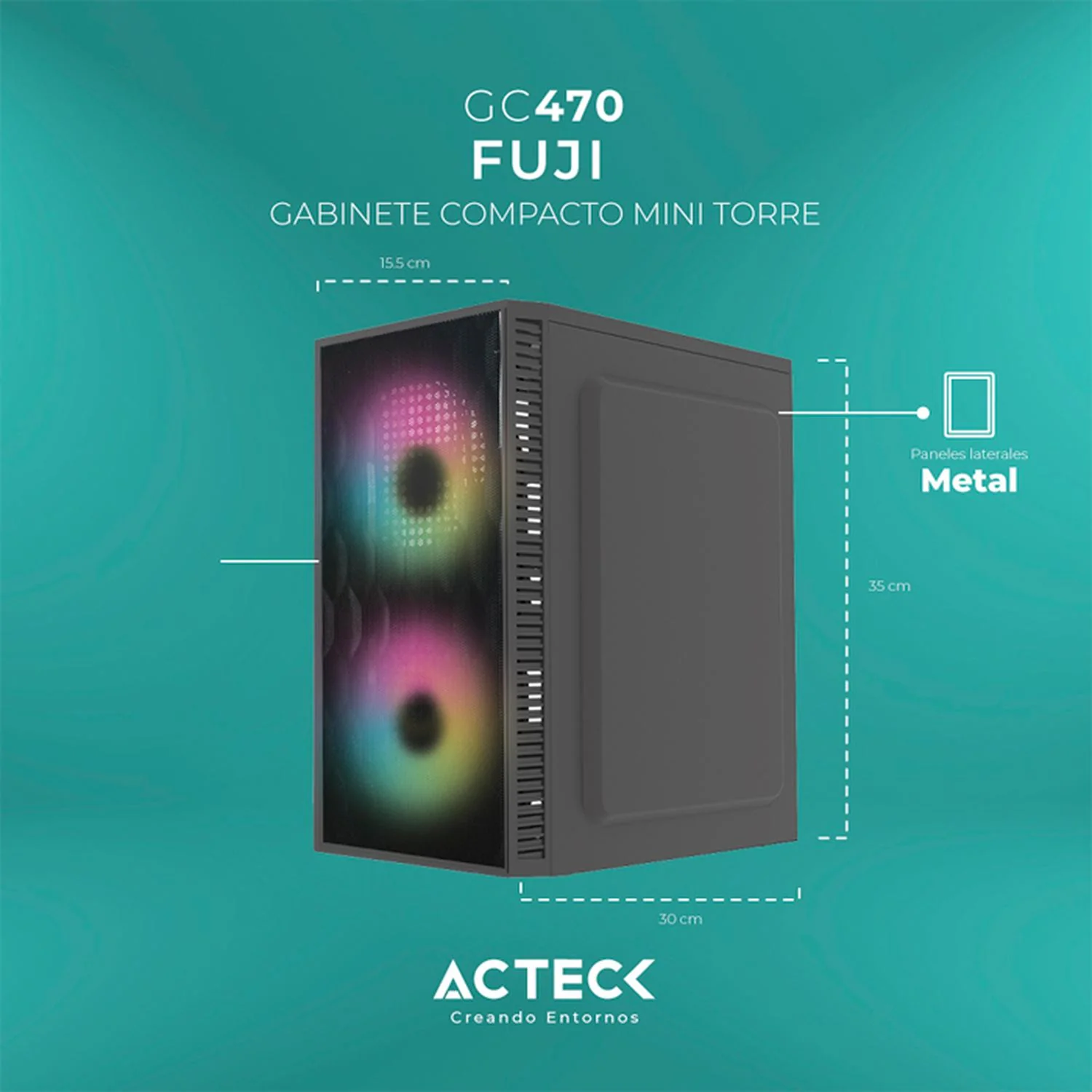 Gabinete ACTECK FUJI GC470 Micro ATX Mini Torre Fuente 500W 2 Fan Acrilico Negro AC-935838 - Image 3