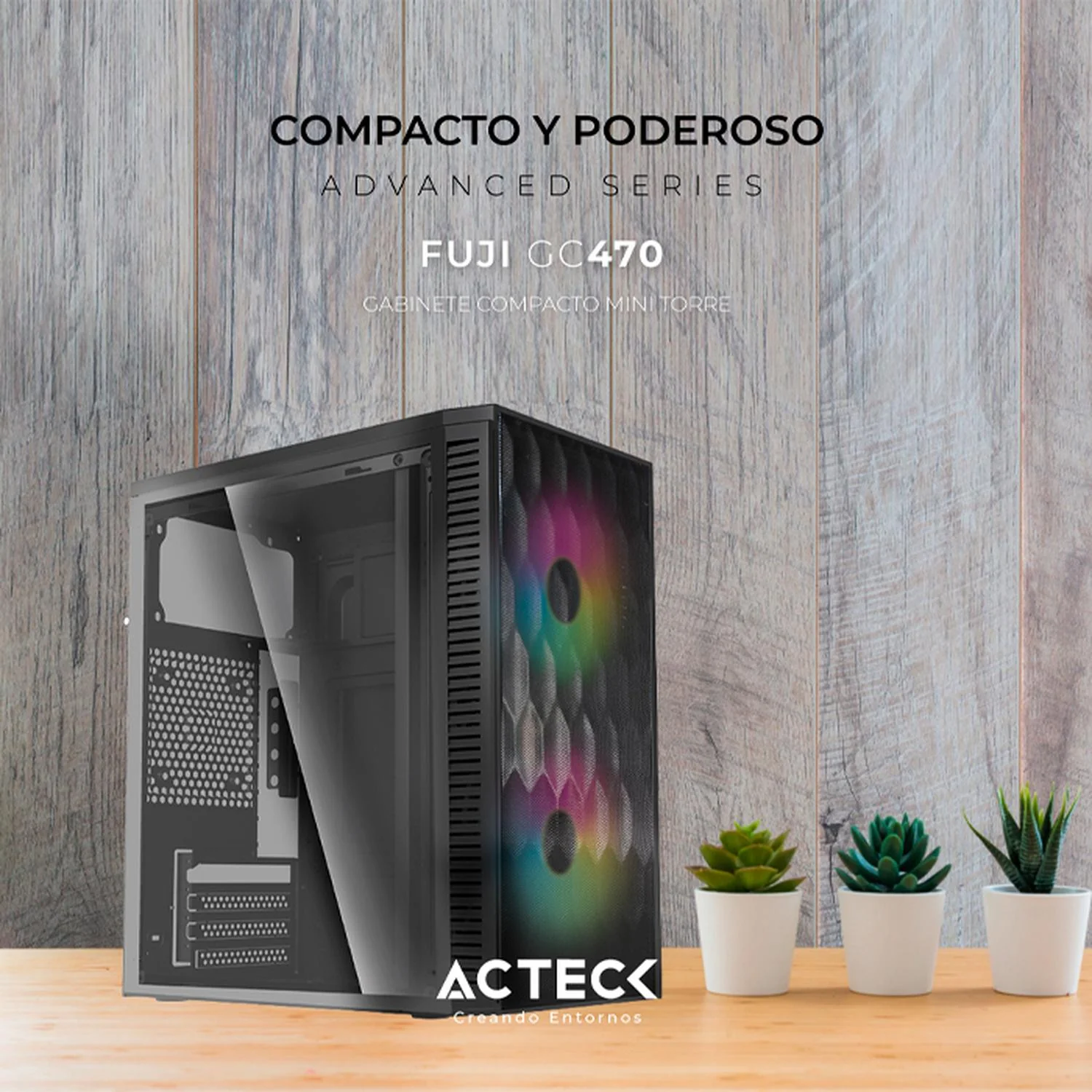Gabinete ACTECK FUJI GC470 Micro ATX Mini Torre Fuente 500W 2 Fan Acrilico Negro AC-935838 - Image 4