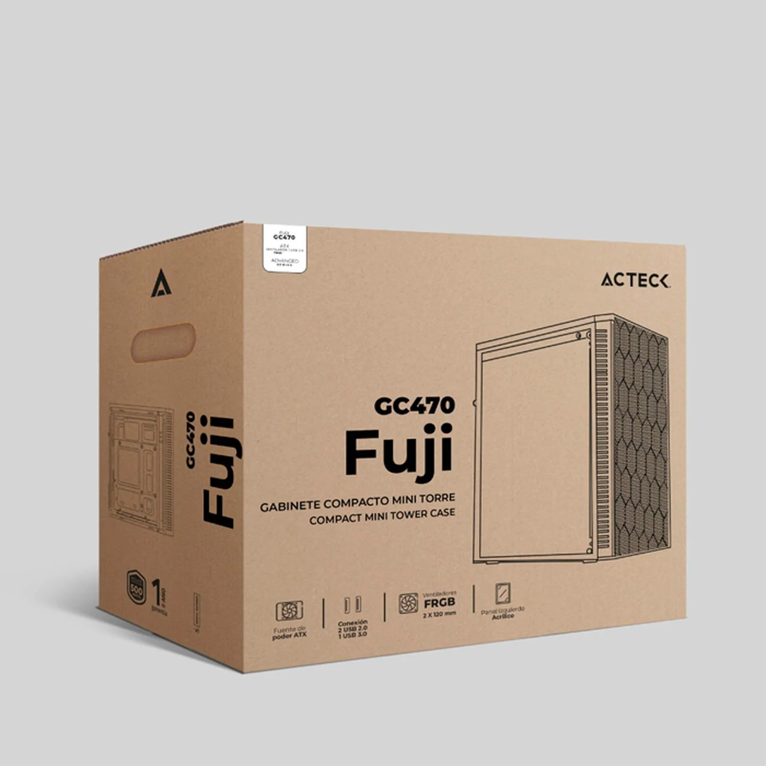 Gabinete ACTECK FUJI GC470 Micro ATX Mini Torre Fuente 500W 2 Fan Acrilico Negro AC-935838 - Image 5