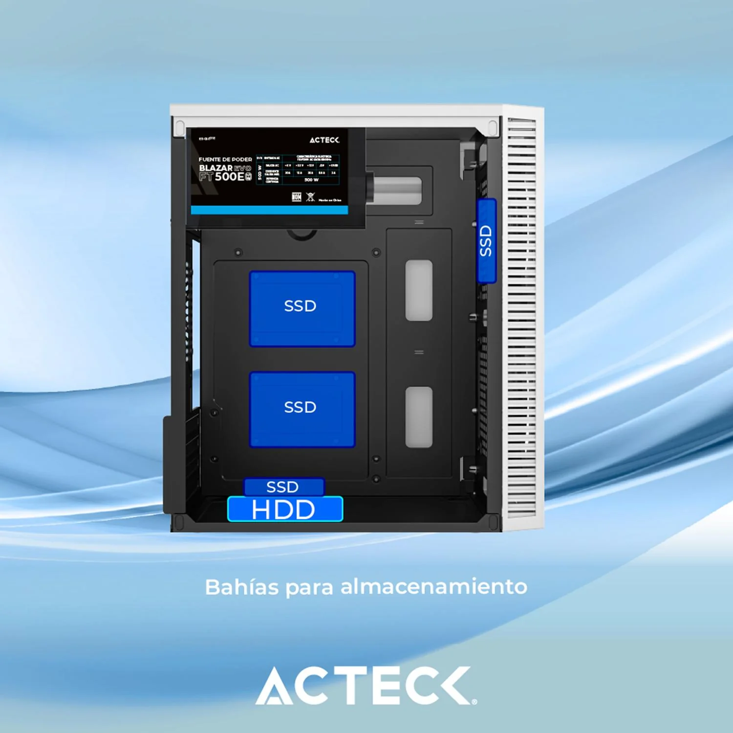 Gabinete ACTECK FUJI GC470 Micro ATX Mini Torre Fuente 500W 2 Fan FRGB Acrilico Blanco AC-939515 - Image 5