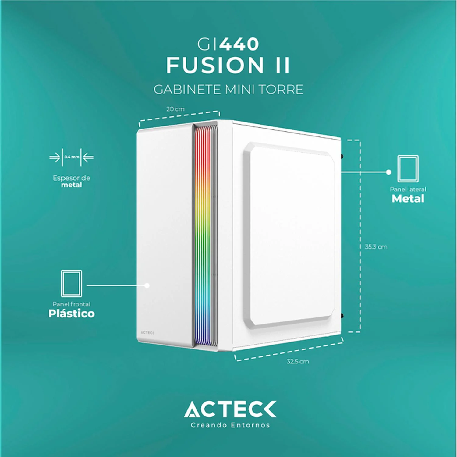 Gabinete ACTECK FUSION II GI440 Micro ATX Mini Torre Fuente 500W Acrilico Blanco AC-935760 - Image 4