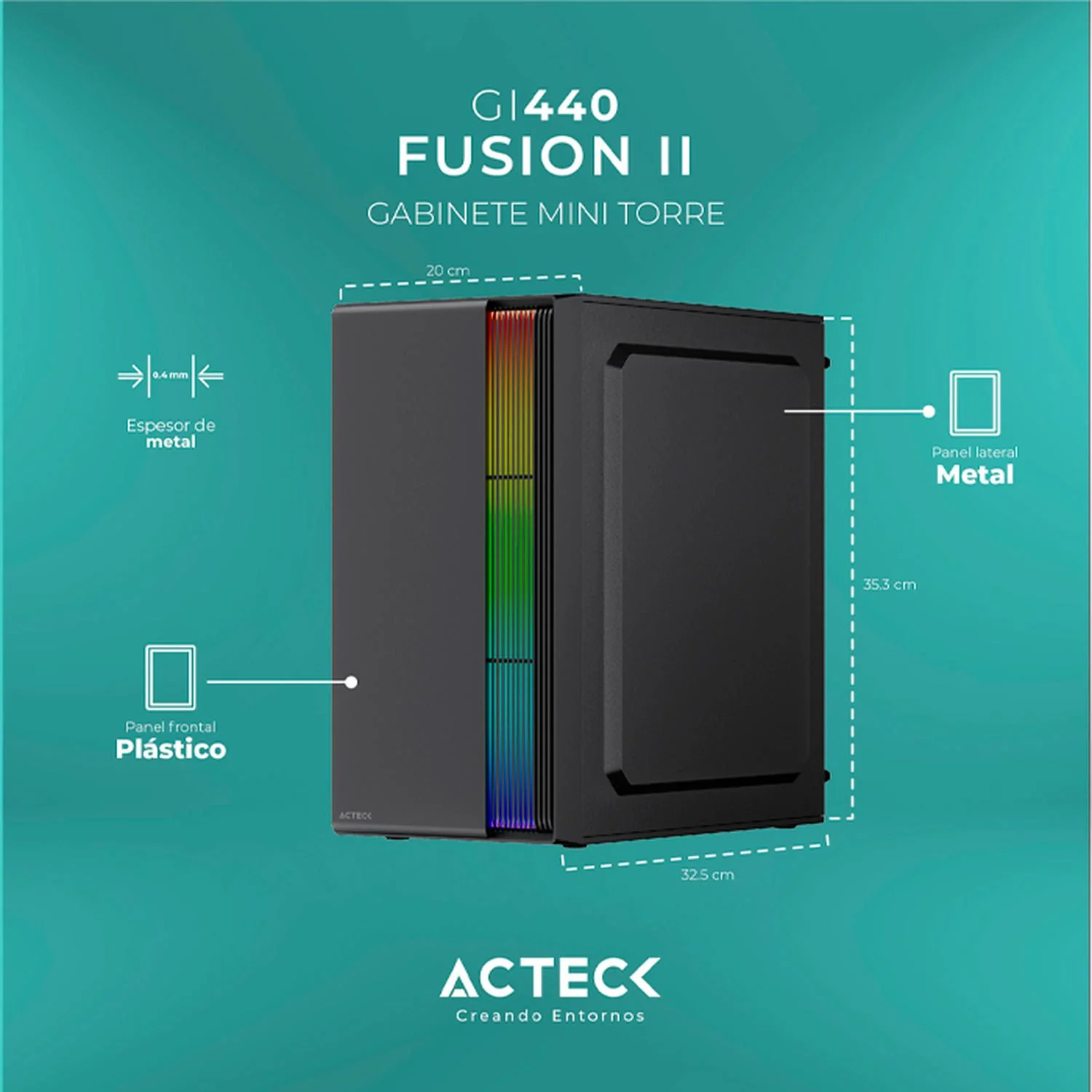 Gabinete ACTECK FUSION II GI440 Micro ATX Mini Torre Fuente 500W Acrilico Negro AC-935753 - Image 4