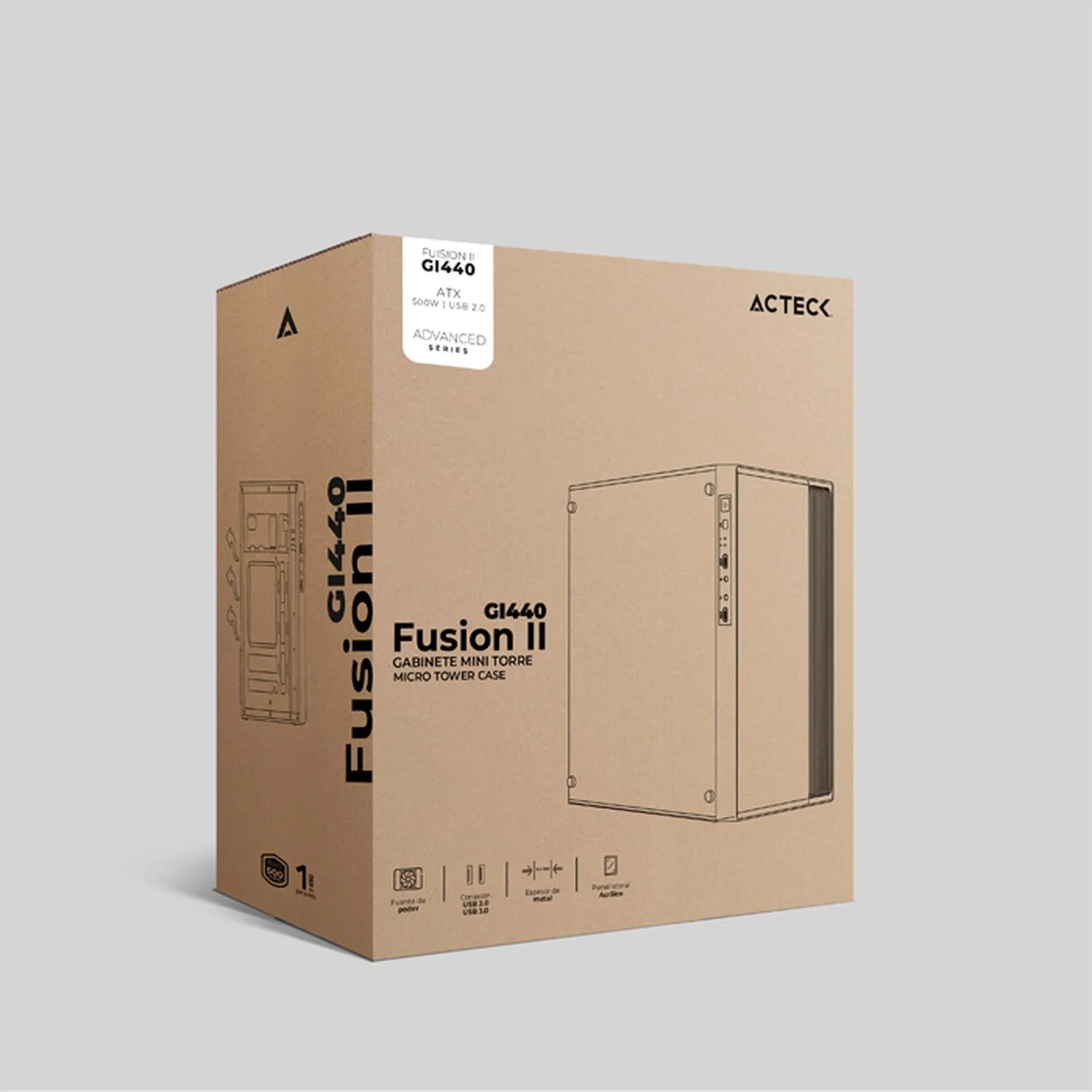 Gabinete ACTECK FUSION II GI440 Micro ATX Mini Torre Fuente 500W Acrilico Negro AC-935753 - Image 5