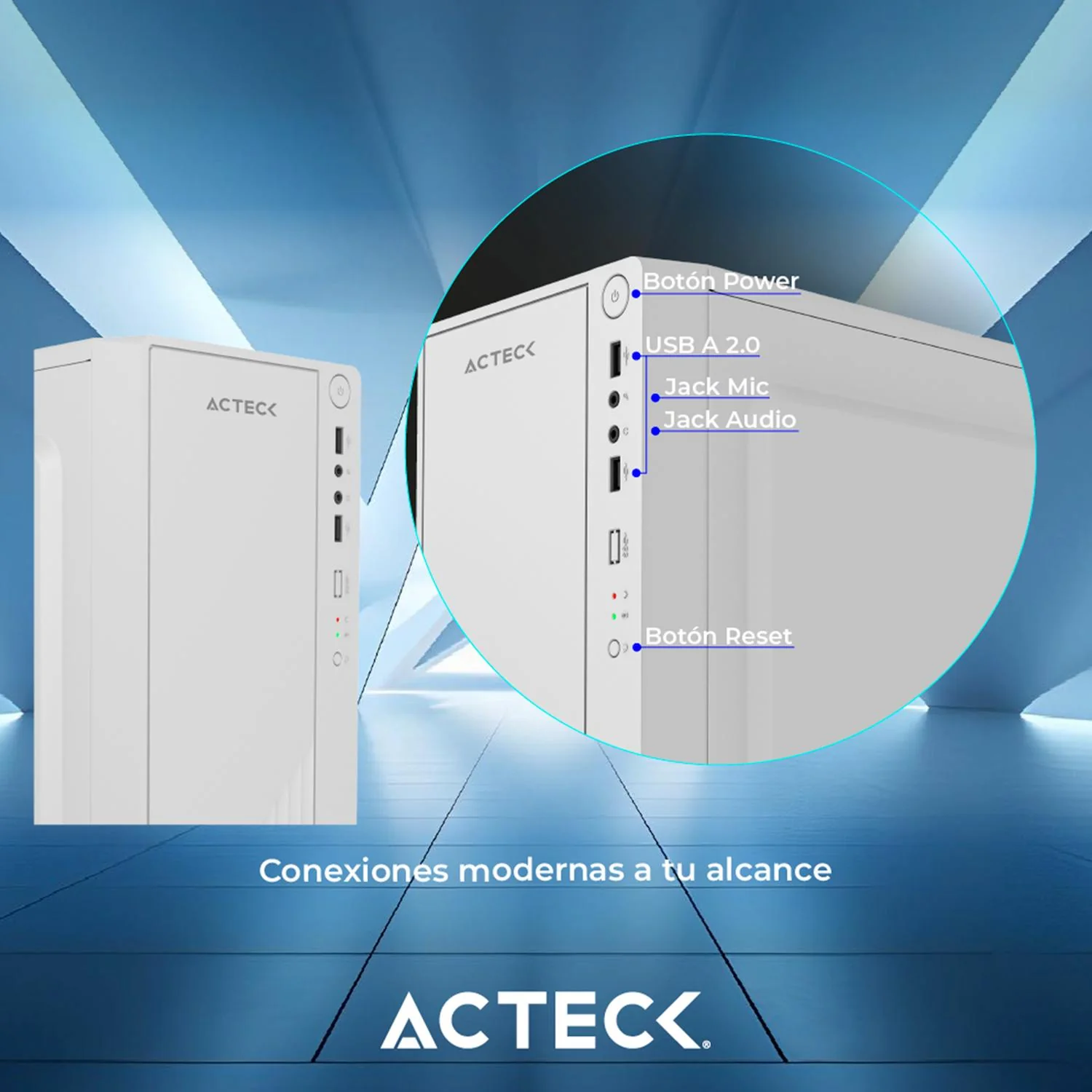 Gabinete ACTECK KIOTO GC220 Micro ATX Mini Torre Fuente 500W Acrilico Blanco AC-939522 - Image 2