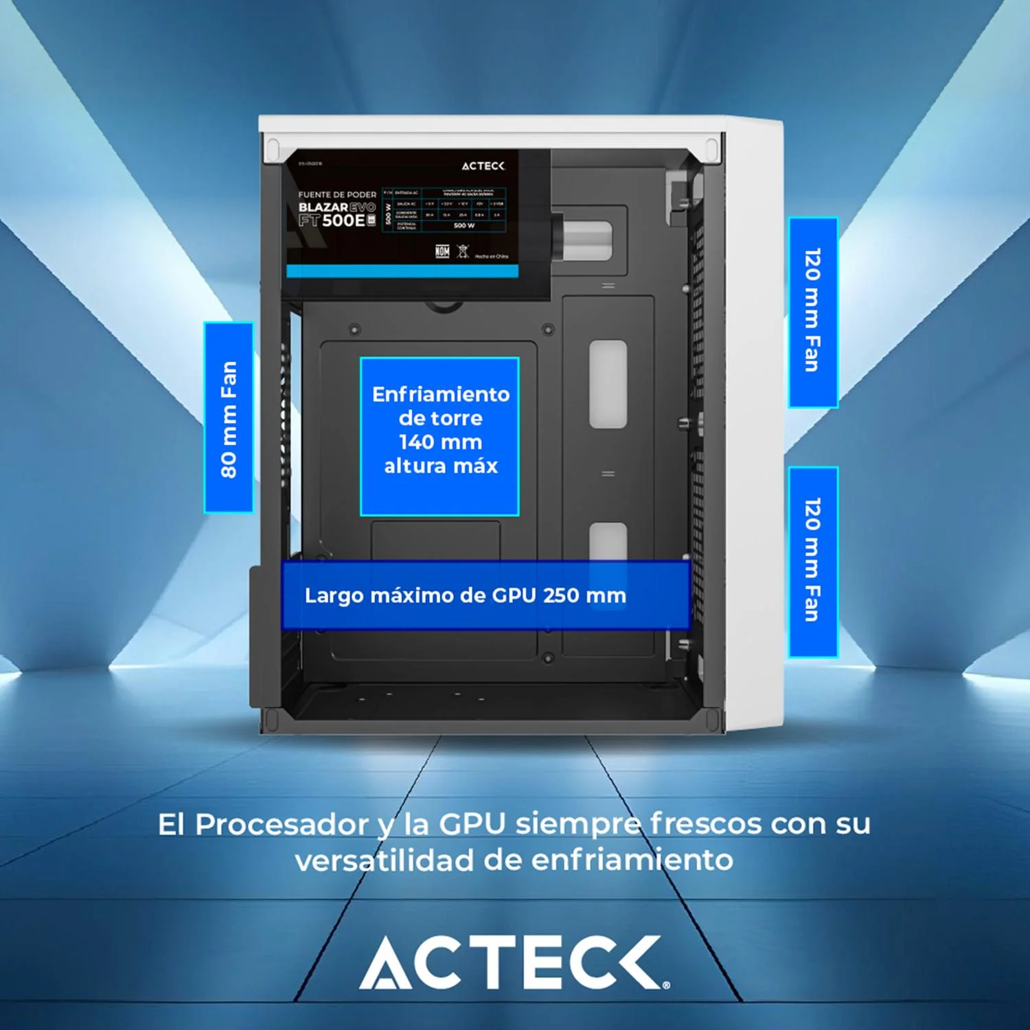 Gabinete ACTECK KIOTO GC220 Micro ATX Mini Torre Fuente 500W Acrilico Blanco AC-939522 - Image 3
