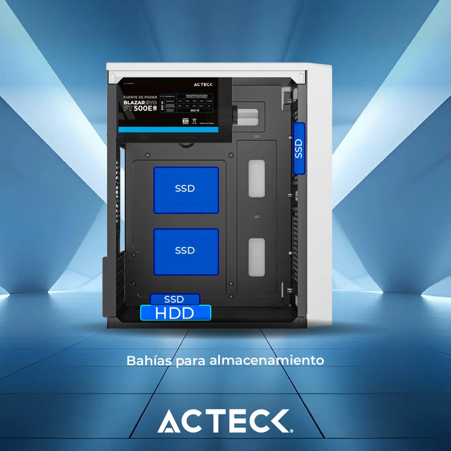 Gabinete ACTECK KIOTO GC220 Micro ATX Mini Torre Fuente 500W Acrilico Blanco AC-939522 - Image 5