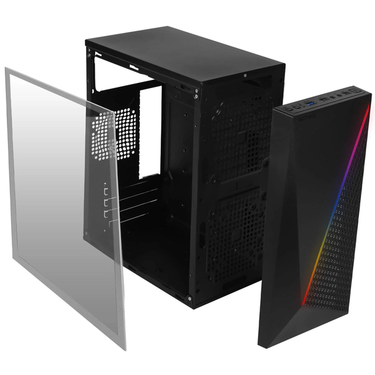 Gabinete ACTECK KIOTO GC460 Micro ATX Mini Torre Fuente 500W Acrilico RGB Negro AC-933070 - Image 5