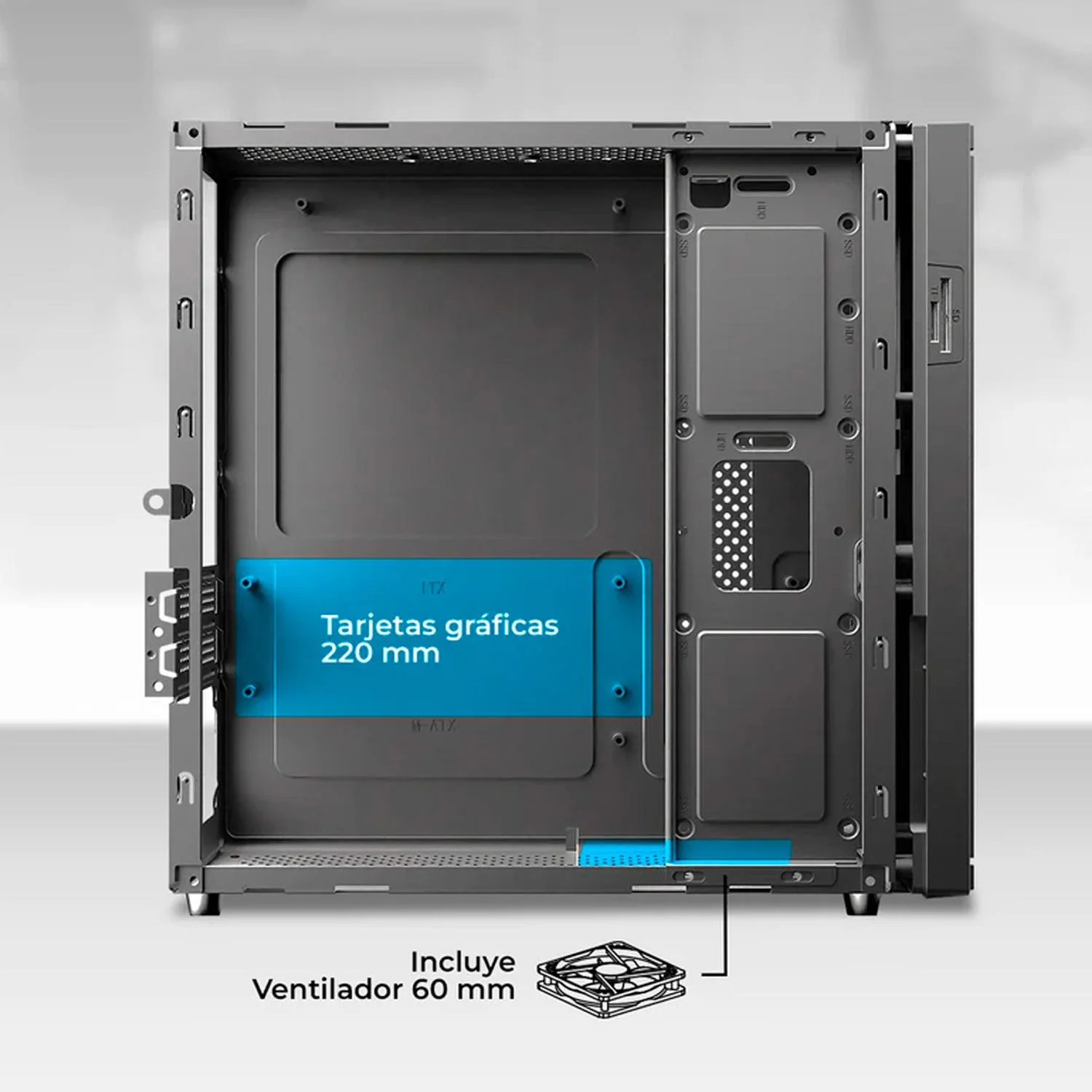 Gabinete ACTECK ONEX GS450 Micro ATX Mini Torre Slim 1 ventilador Fuente 400W USB-C Lector de Micro SD y SD AC-943086 - Image 4