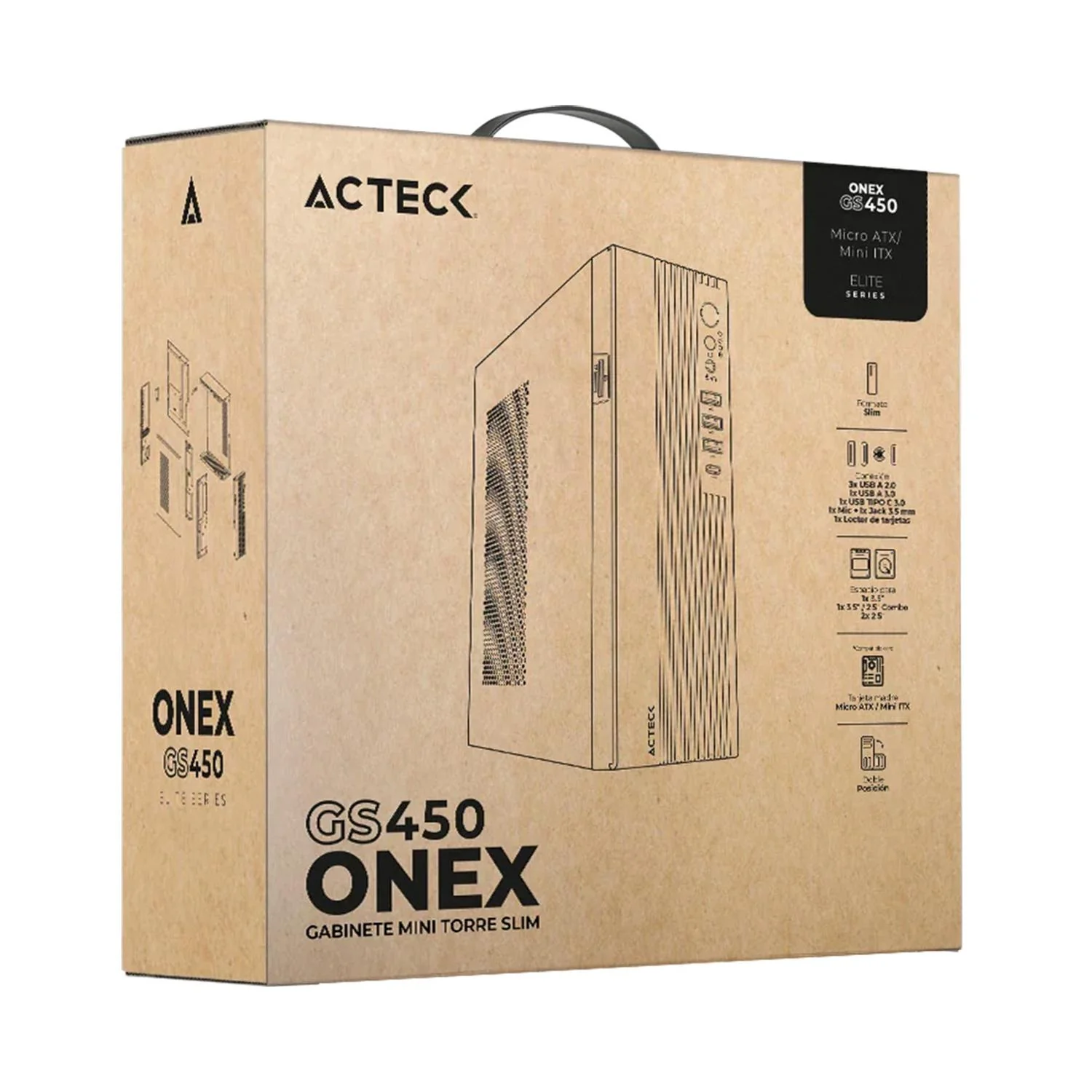 Gabinete ACTECK ONEX GS450 Micro ATX Mini Torre Slim 1 ventilador Fuente 400W USB-C Lector de Micro SD y SD AC-943086 - Image 5