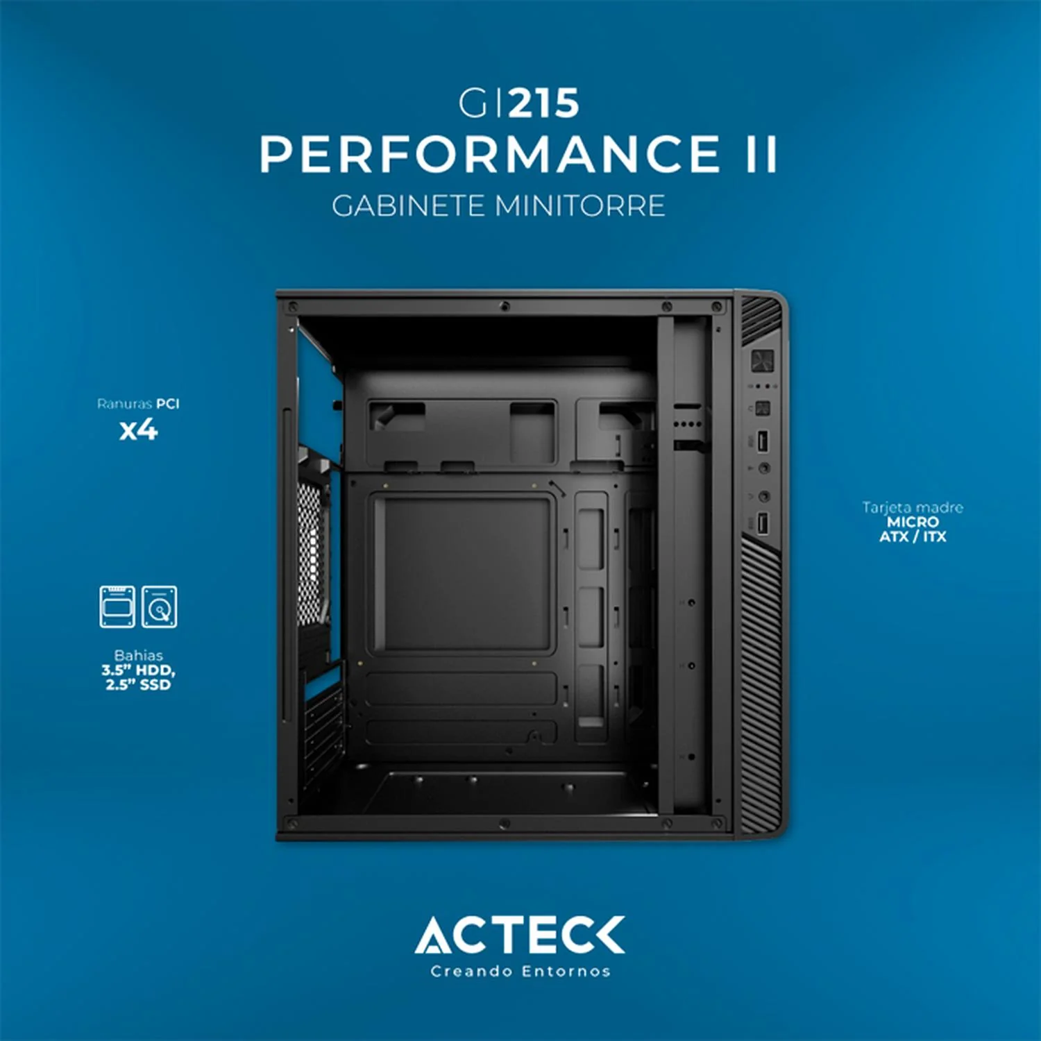 Gabinete ACTECK PERFORMANCE II GI215 Micro ATX Mini Torre Fuente 500W Metal Negro AC-935777 - Image 3