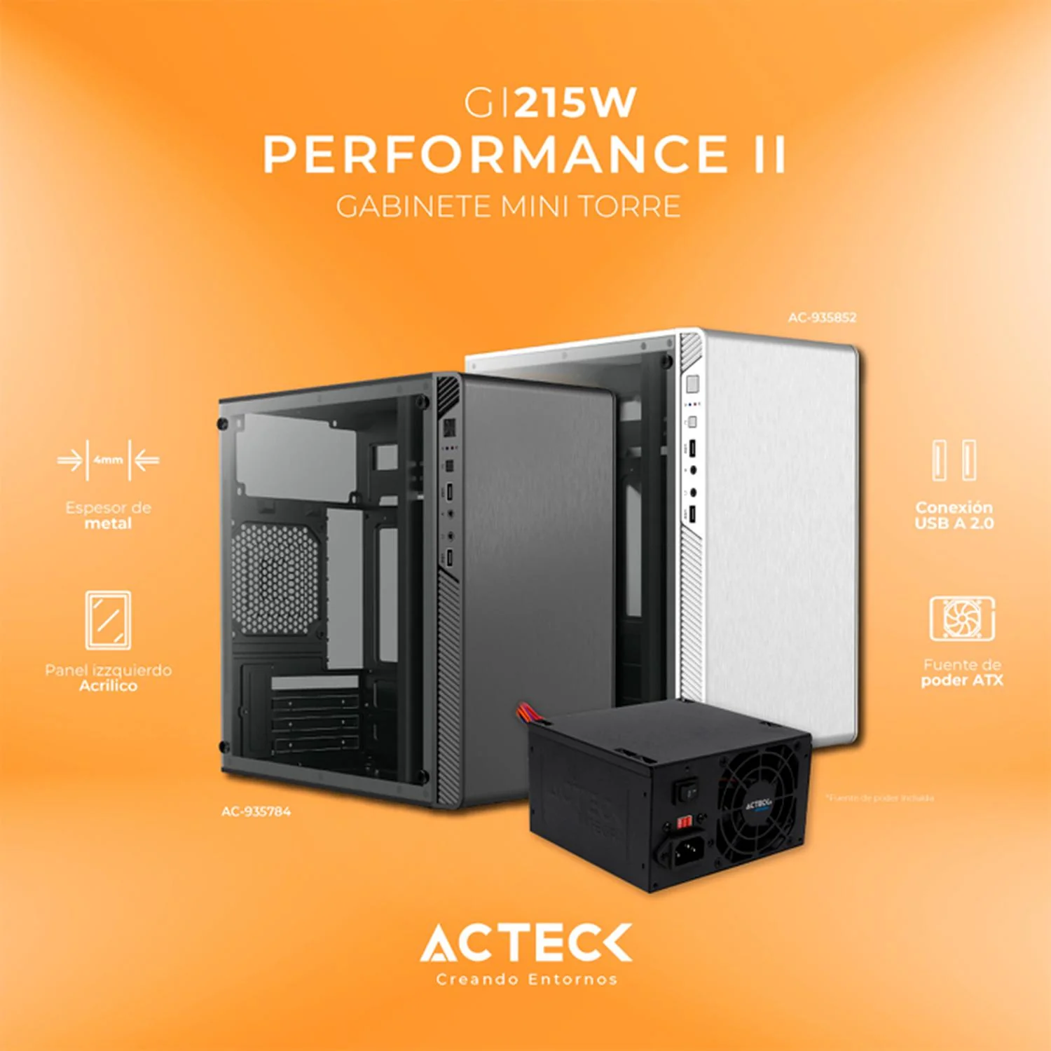 Gabinete ACTECK PERFORMANCE II GI215W Micro ATX Mini Torre Fuente 500W Acrilico Blanco AC-935852 - Image 2