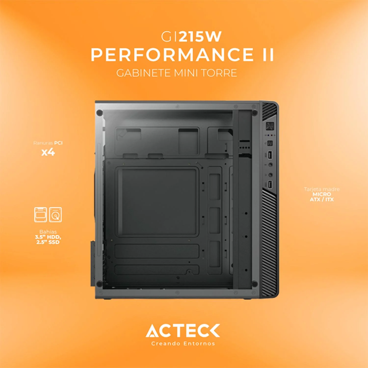 Gabinete ACTECK PERFORMANCE II GI215W Micro ATX Mini Torre Fuente 500W Acrilico Negro AC-935784 - Image 3