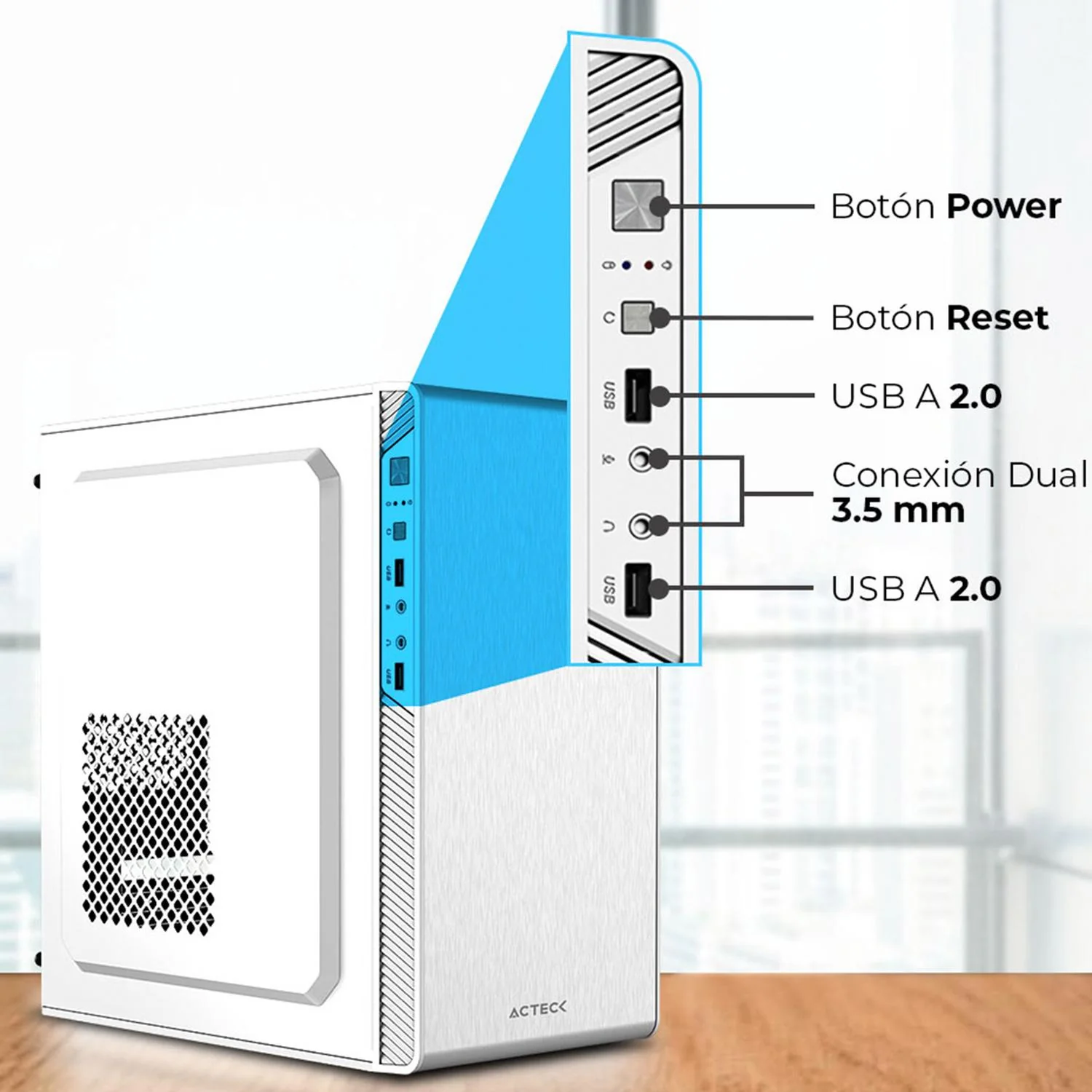 Gabinete ACTECK PERFORMANCE II Mircro ATX Mini Torre Fuente 500w Panel Metalico USB Blanco AC-940047 - Image 3