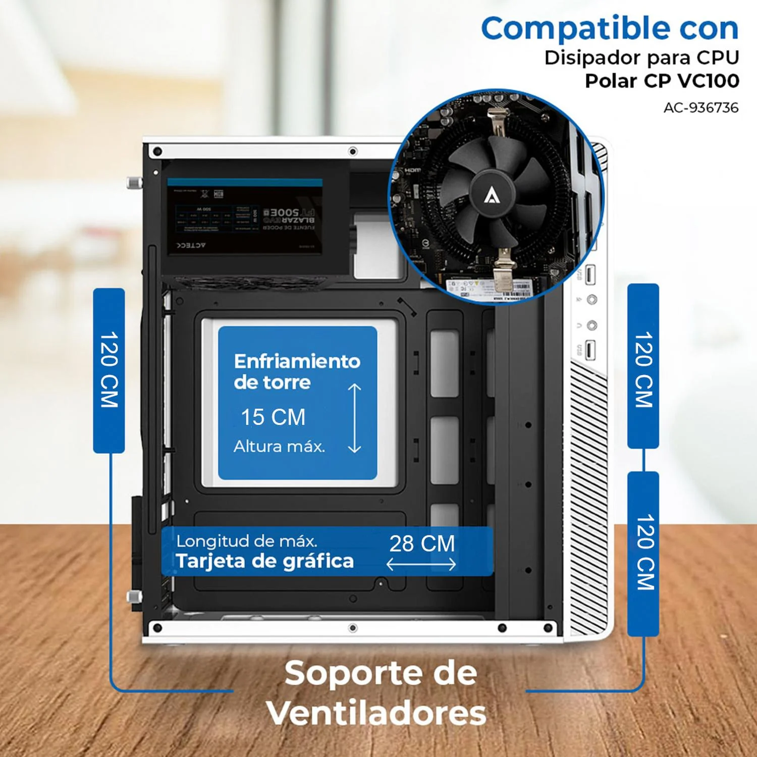 Gabinete ACTECK PERFORMANCE II Mircro ATX Mini Torre Fuente 500w Panel Metalico USB Blanco AC-940047 - Image 5
