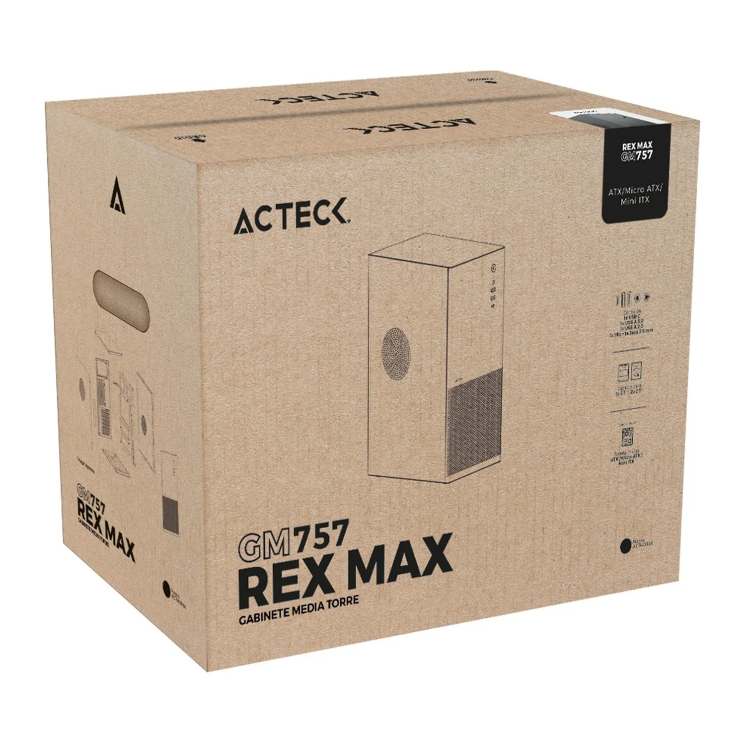 Gabinete ACTECK REX MAX GM757 ATX Media Torre Metal Panel Ranurado USB-C Negro AC-943994 - Image 6