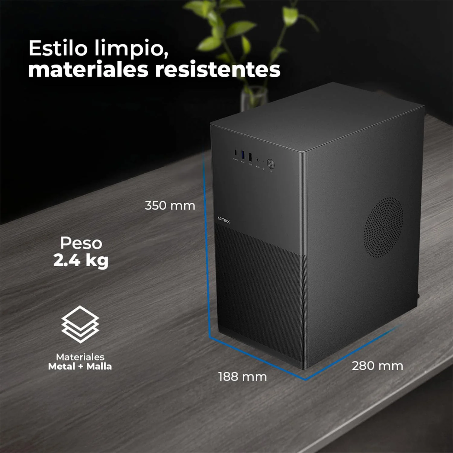 Gabinete ACTECK REX PRO GI757 Micro ATX Mini Torre Metal Panel Ranurado USB-C Negro AC-944007 - Image 4
