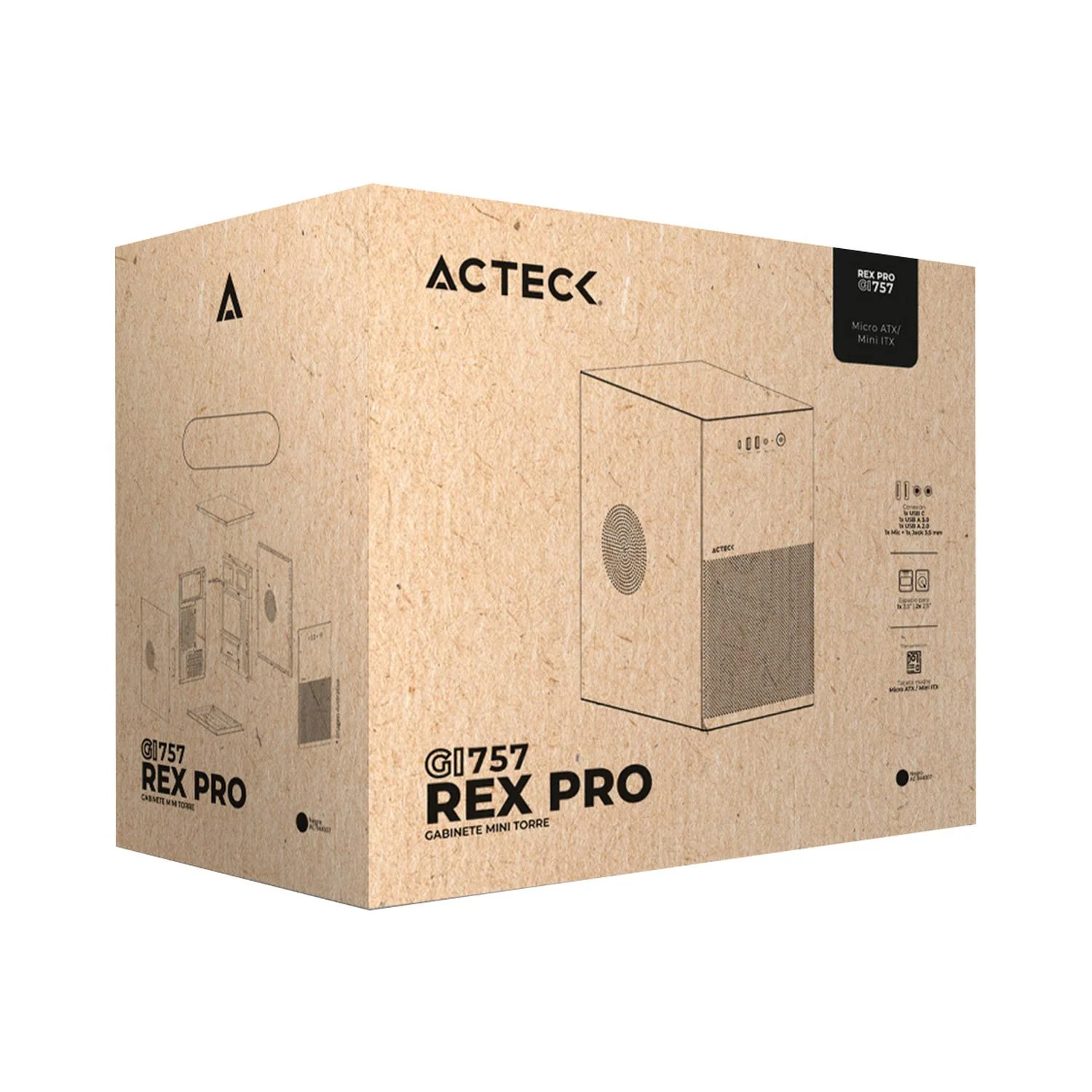 Gabinete ACTECK REX PRO GI757 Micro ATX Mini Torre Metal Panel Ranurado USB-C Negro AC-944007 - Image 6