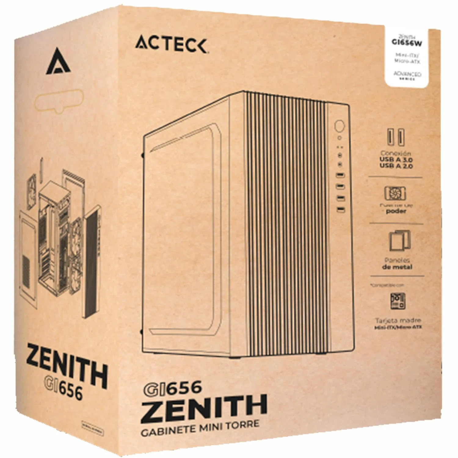 Gabinete ACTECK ZENITH GI656 Micro ATX Mini Torre Fuente 500w Panel Metalico USB Negro AC-939270 - Image 3