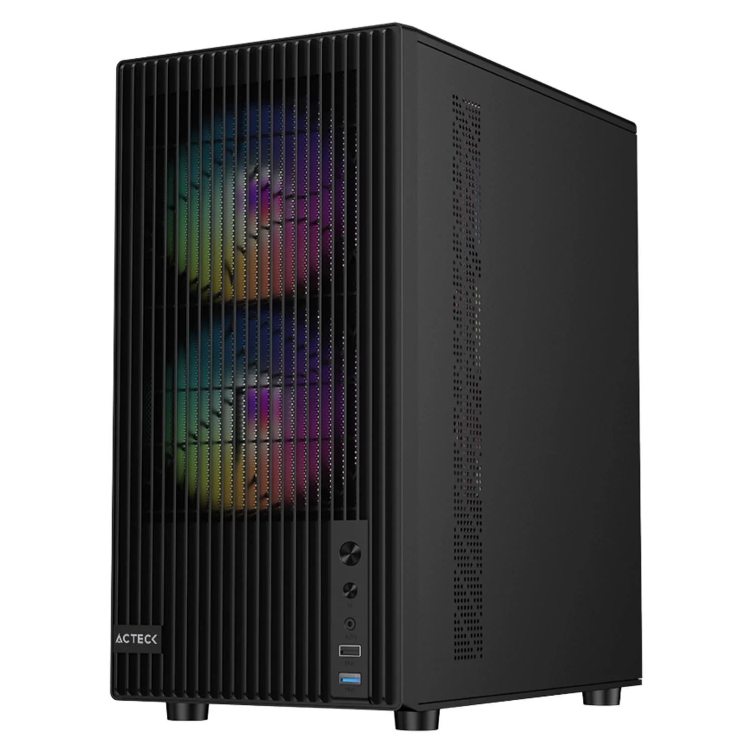 Gabinete ACTECK ZYRON GC606 Micro ATX Mini Torre 3 Fan FRGB Cristal Templado Frente Ranurado Negro AC-943819