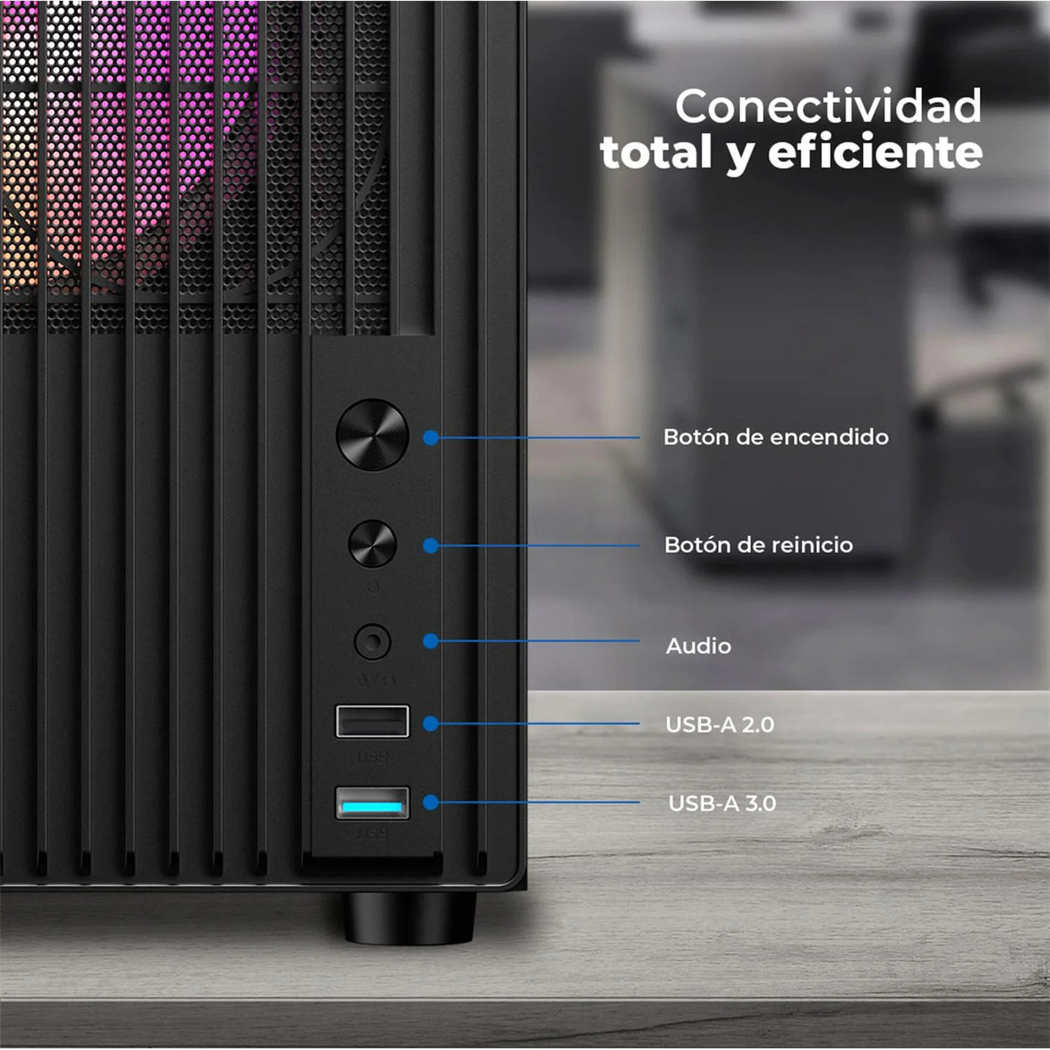 Gabinete ACTECK ZYRON GC606 Micro ATX Mini Torre 3 Fan FRGB Cristal Templado Frente Ranurado Negro AC-943819 - Image 4