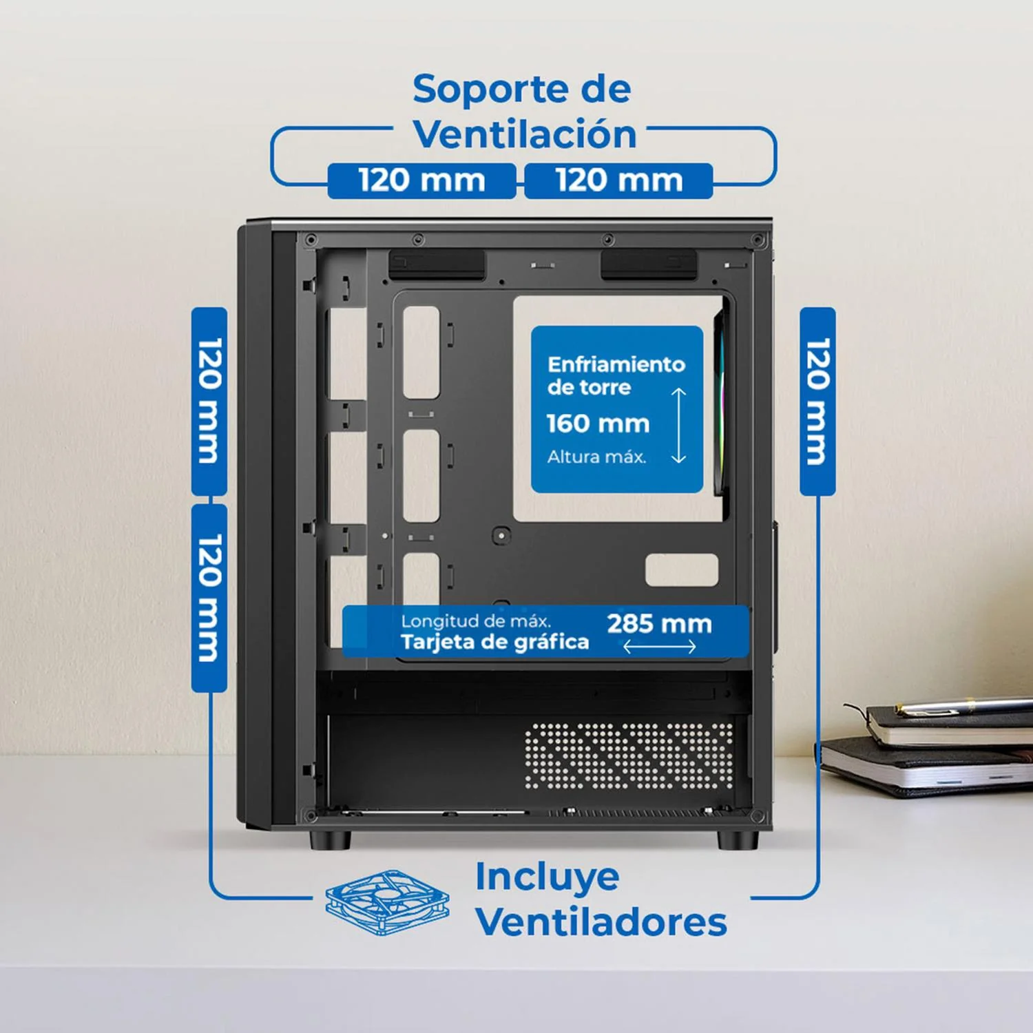 Gabinete ACTECK ZYRON GC606 Micro ATX Mini Torre 3 Fan FRGB Cristal Templado Frente Ranurado Negro AC-943819 - Image 5