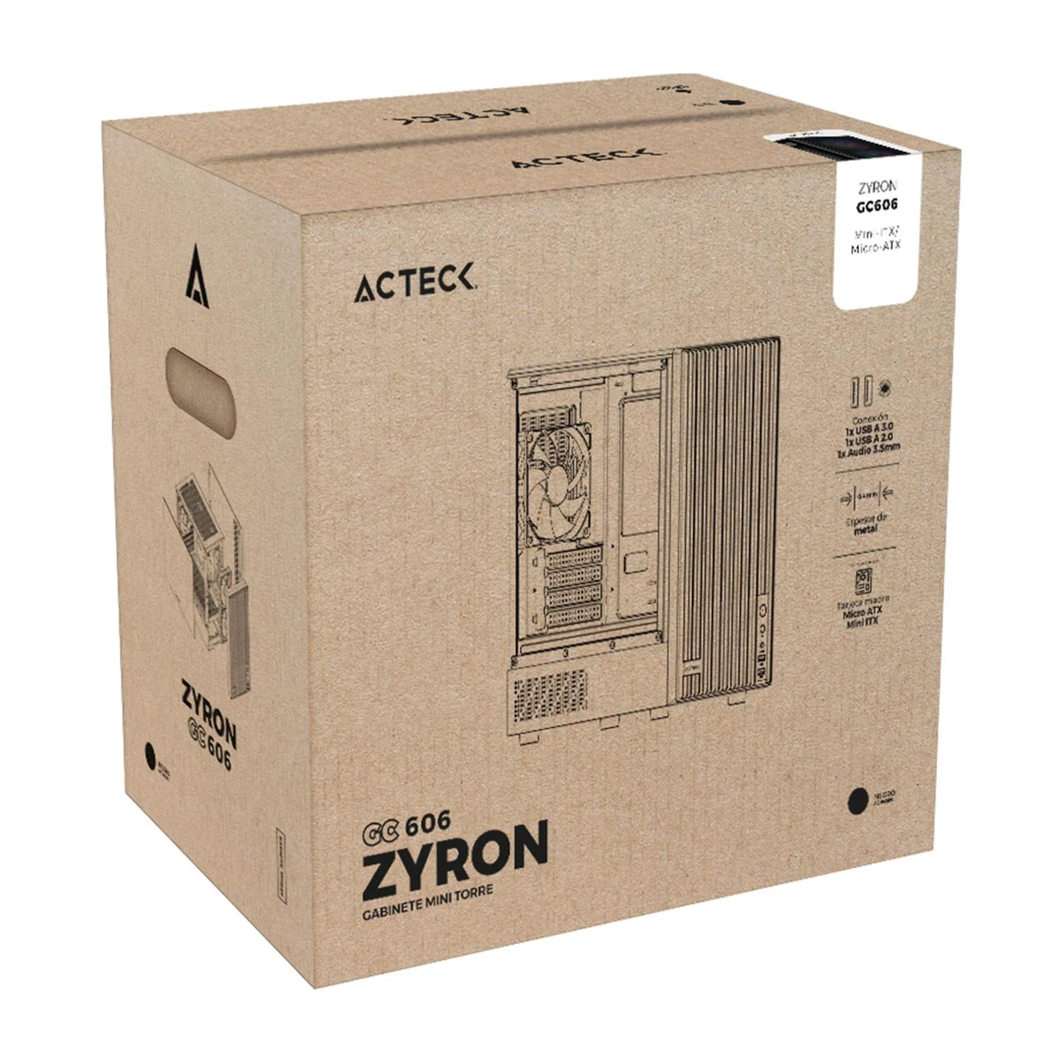 Gabinete ACTECK ZYRON GC606 Micro ATX Mini Torre 3 Fan FRGB Cristal Templado Frente Ranurado Negro AC-943819 - Image 6