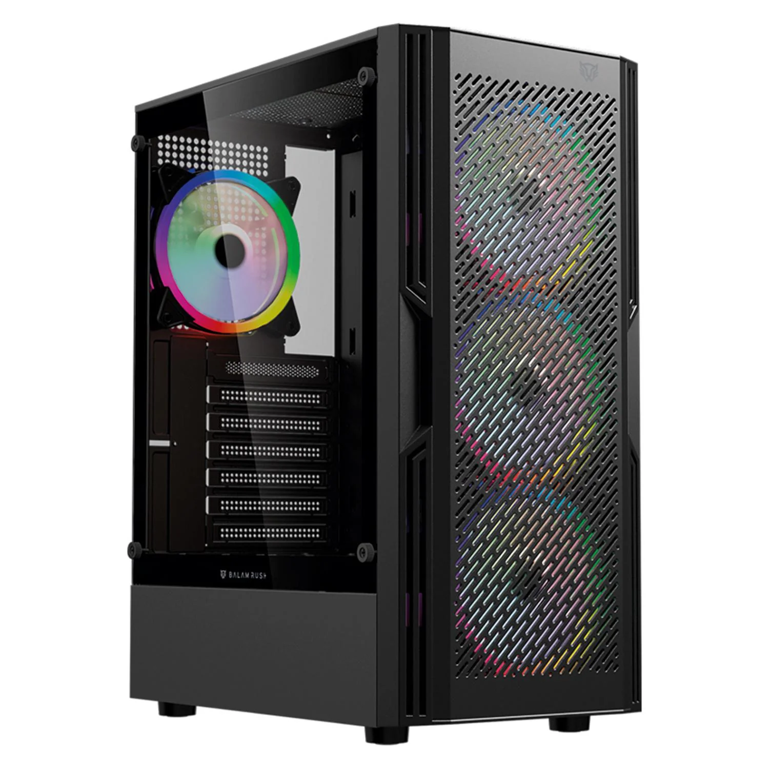 Gabinete Gamer BALAM RUSH DRAGONFLY VENTRA GM570 ATX Media Torre 4 Fan ARGB Cristal templado Frente Mesh Negro BR-943956