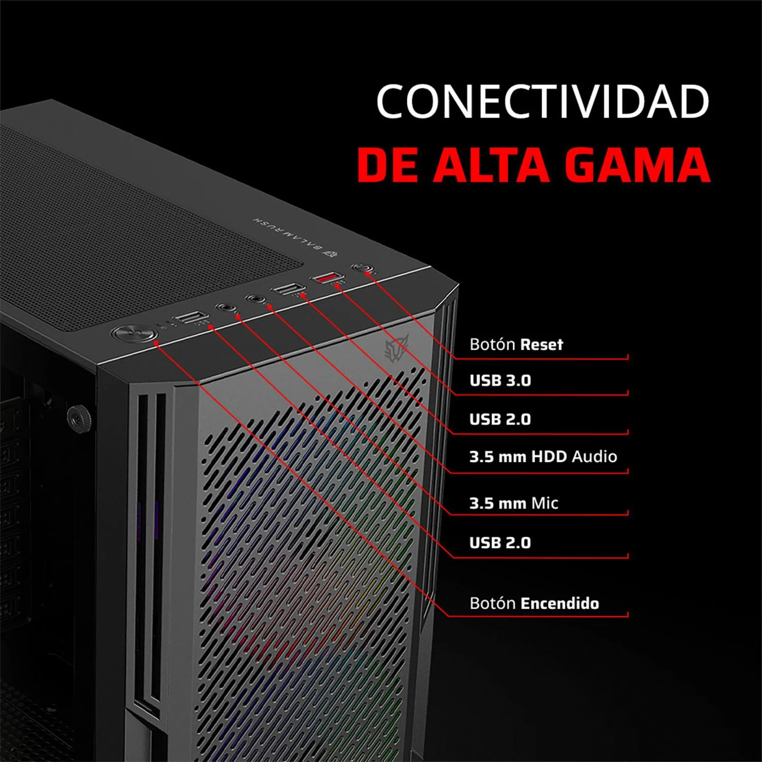 Gabinete Gamer BALAM RUSH DRAGONFLY VENTRA GM570 ATX Media Torre 4 Fan ARGB Cristal templado Frente Mesh Negro BR-943956 - Image 4