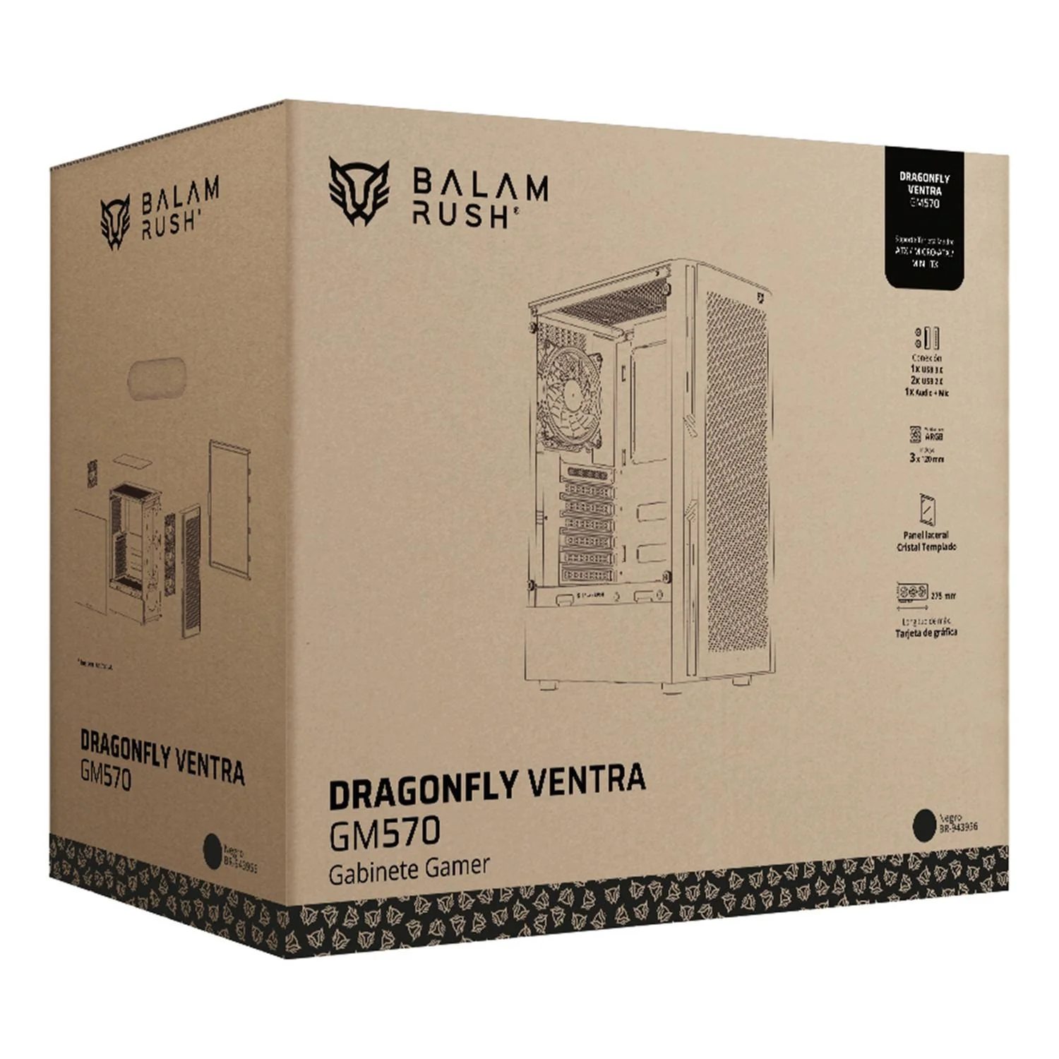 Gabinete Gamer BALAM RUSH DRAGONFLY VENTRA GM570 ATX Media Torre 4 Fan ARGB Cristal templado Frente Mesh Negro BR-943956 - Image 6