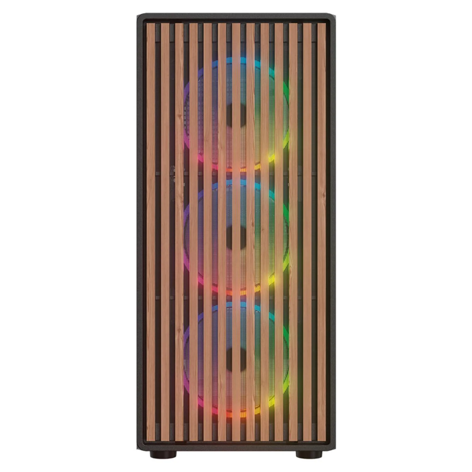 Gabinete Gamer BALAM RUSH DRAGONFLY WOOD GM580 ATX Media Torre 4 Fan ARGB Cristal templado Frente Tipo Madera Negro BR-943949 - Image 2