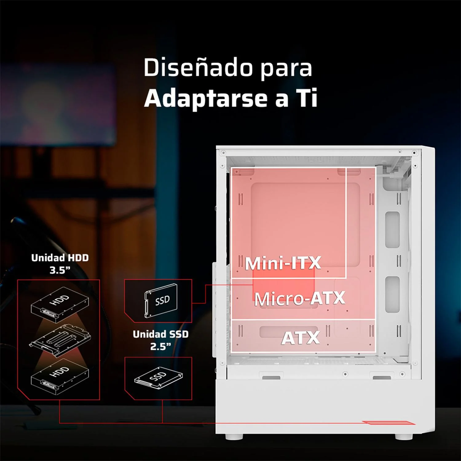 Gabinete Gamer BALAM RUSH DRAGONFLY WOOD GM580 ATX Media Torre 4 Fan ARGB Cristal templado Frente Tipo Madera Blanco BR-943970 - Image 5