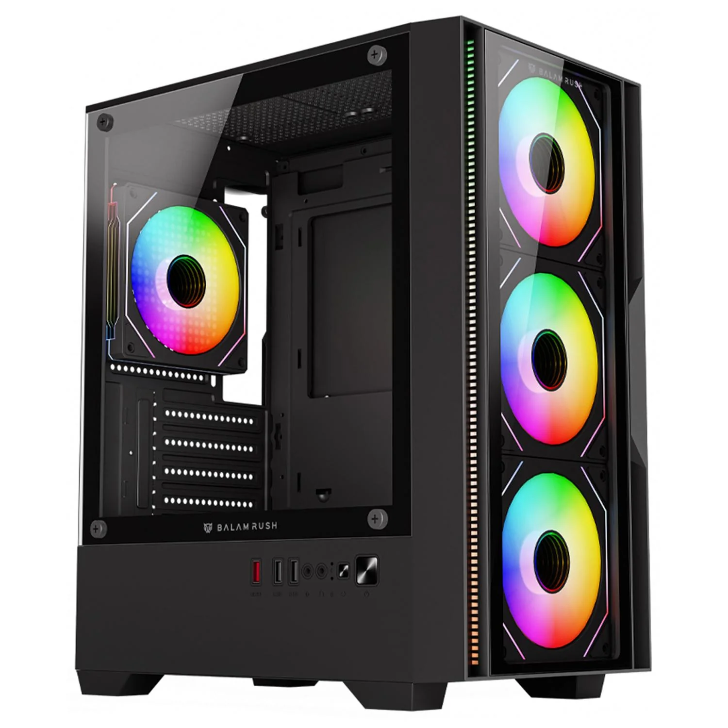 Gabinete Gamer BALAM RUSH NITROX EDGE PRO CRYSTAL 4900C Micro ATX Mini Torre 4 Fan ARGB Cristal templado Frente Cristal Negro BR-943888