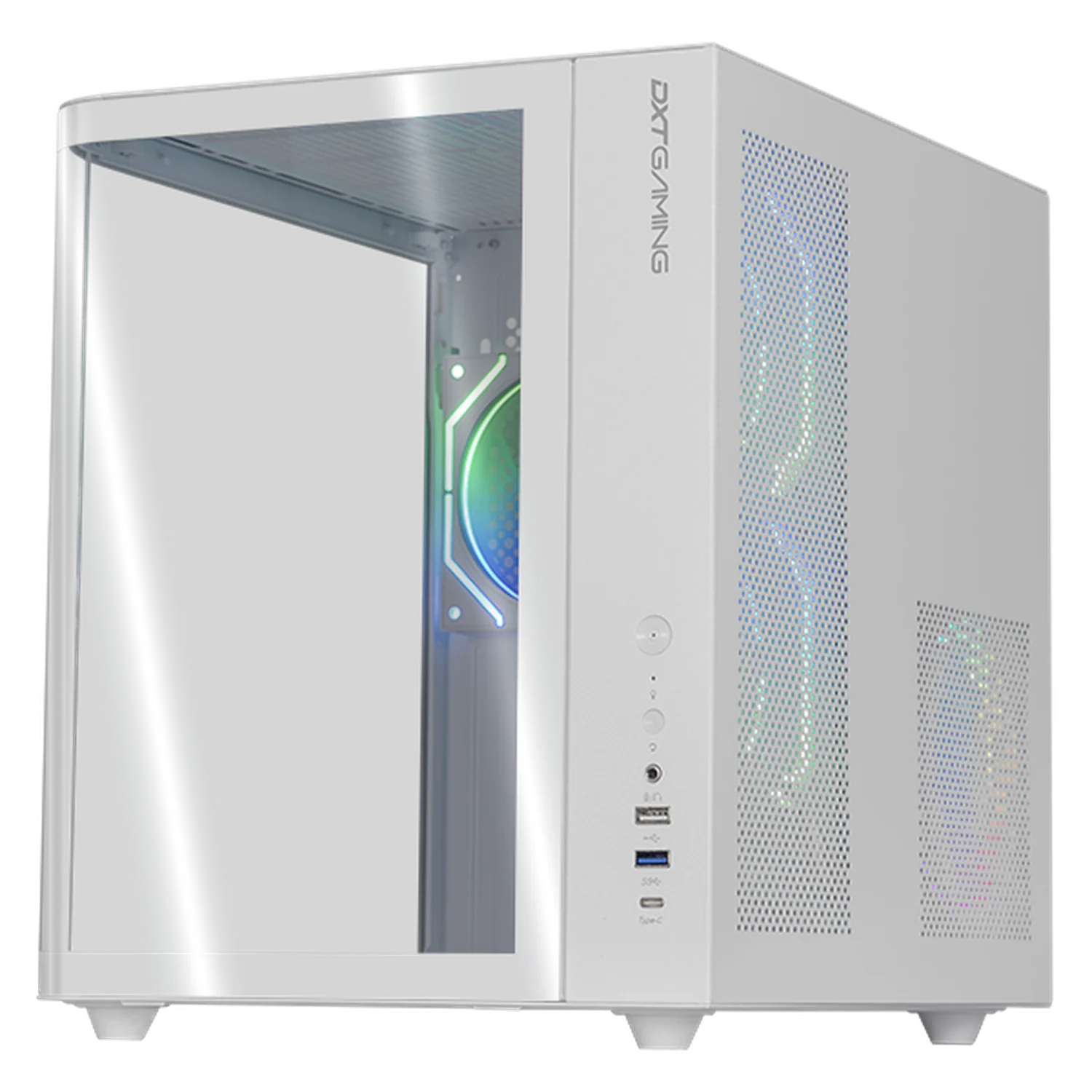 Gabinete DXT GAMING Titan PRO Mini Torre Cristal Curvo Panoramico 3 Fan ARGB USB-C Blanco CDXT900WT - Image 2