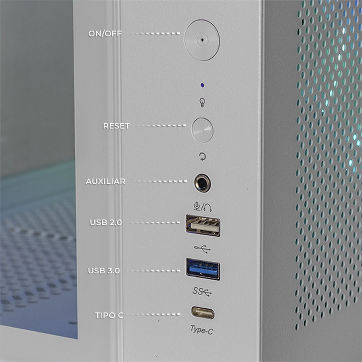 Gabinete DXT GAMING Titan PRO Mini Torre Cristal Curvo Panoramico 3 Fan ARGB USB-C Blanco CDXT900WT - Image 4