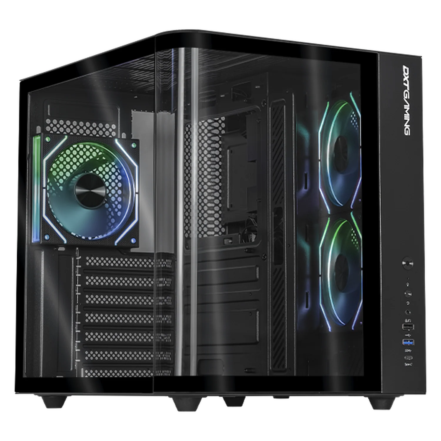 Gabinete DXT GAMING Titan PRO Mini Torre Cristal Curvo Panoramico 3 Fan ARGB USB-C Negro CDXT900BK